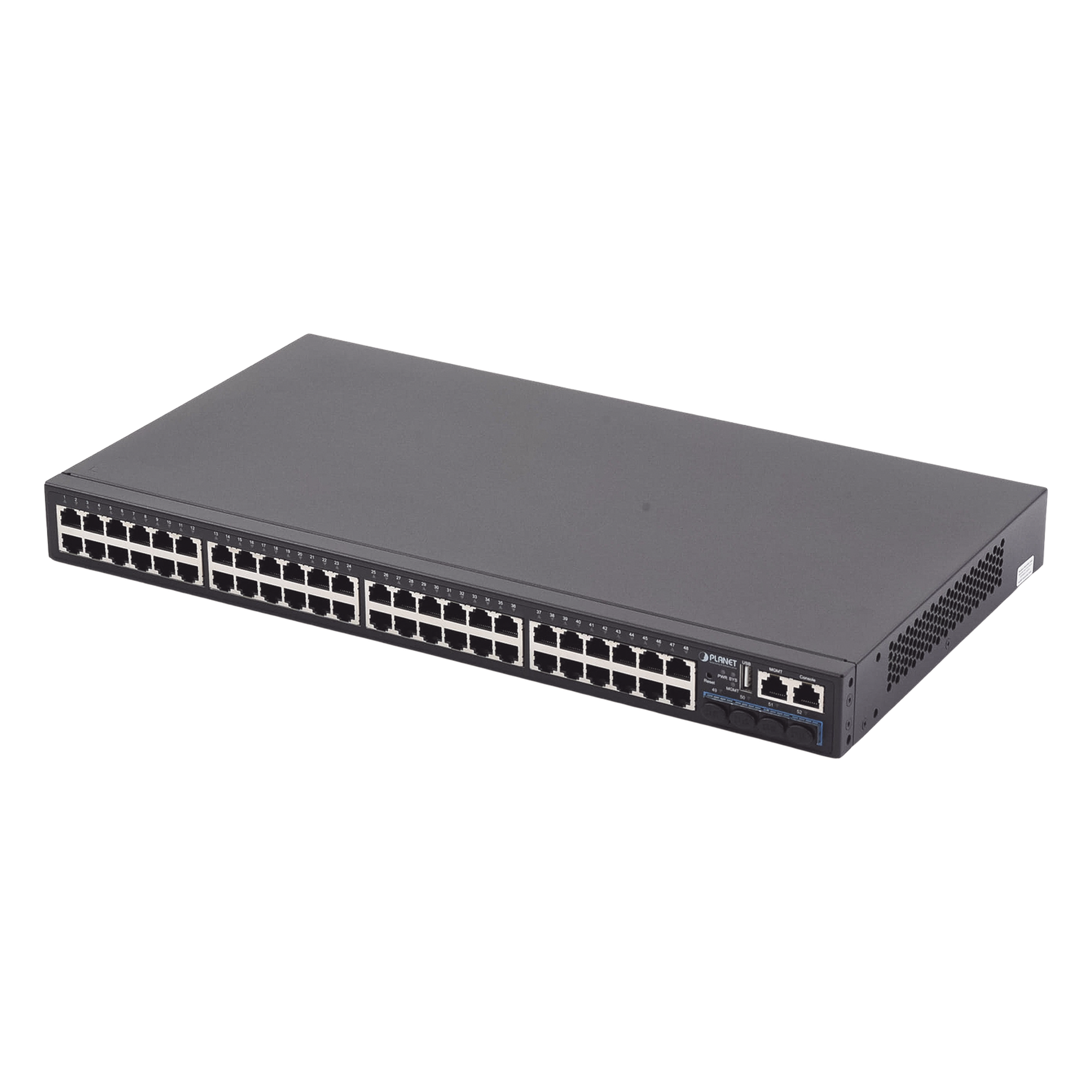 Switch Administrable Stackeable Capa 3 / 48 Puertos Gigabit / 4 Puertos 10G SFP+ / Tela 176 Gbps — PLANET · SKU SGS-6341-48T4X