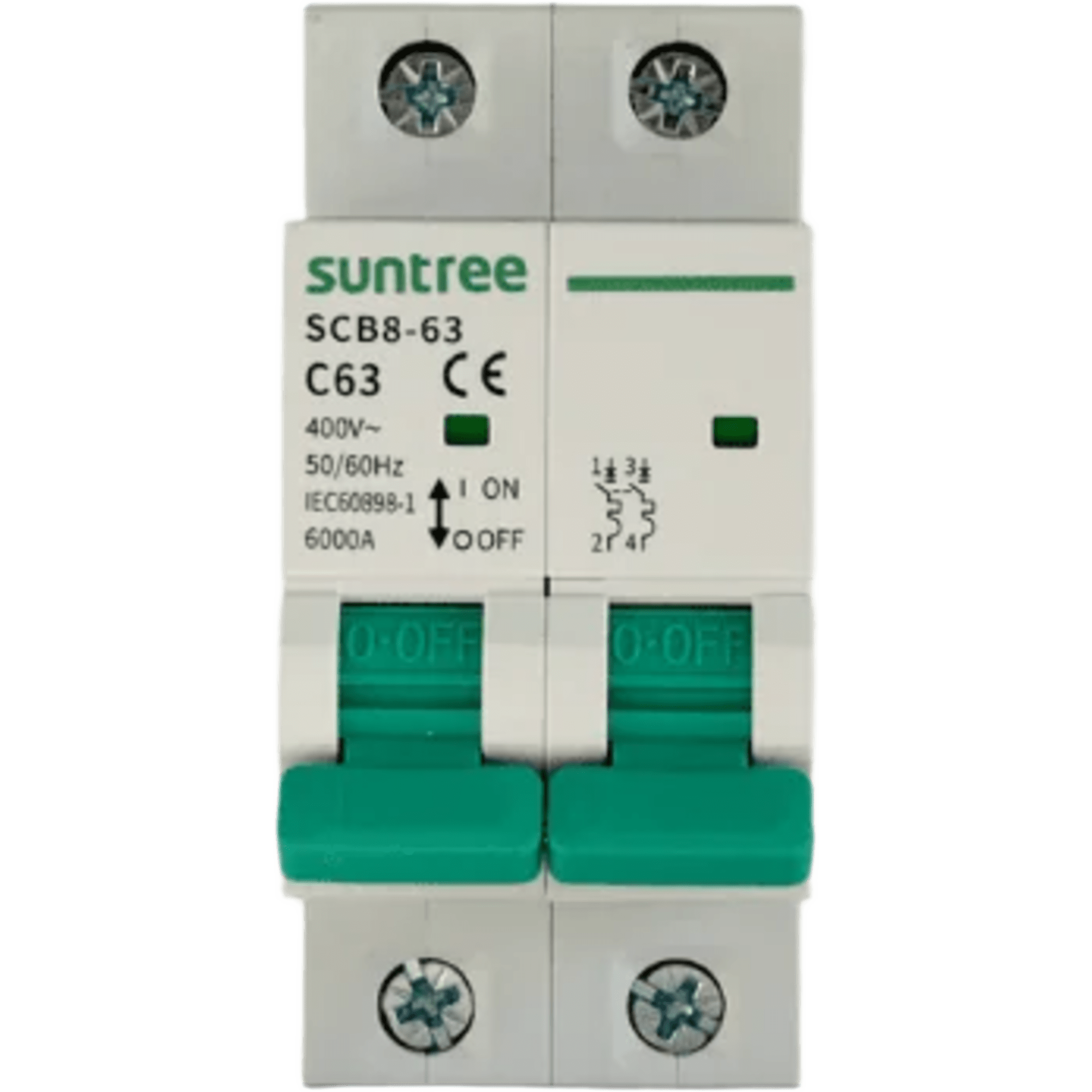 Protección Térmica/ Interruptor 2P, 63 A,  Corriente Alterna 400Vca para Aplicación Fotovoltaica Montaje Riel DIN