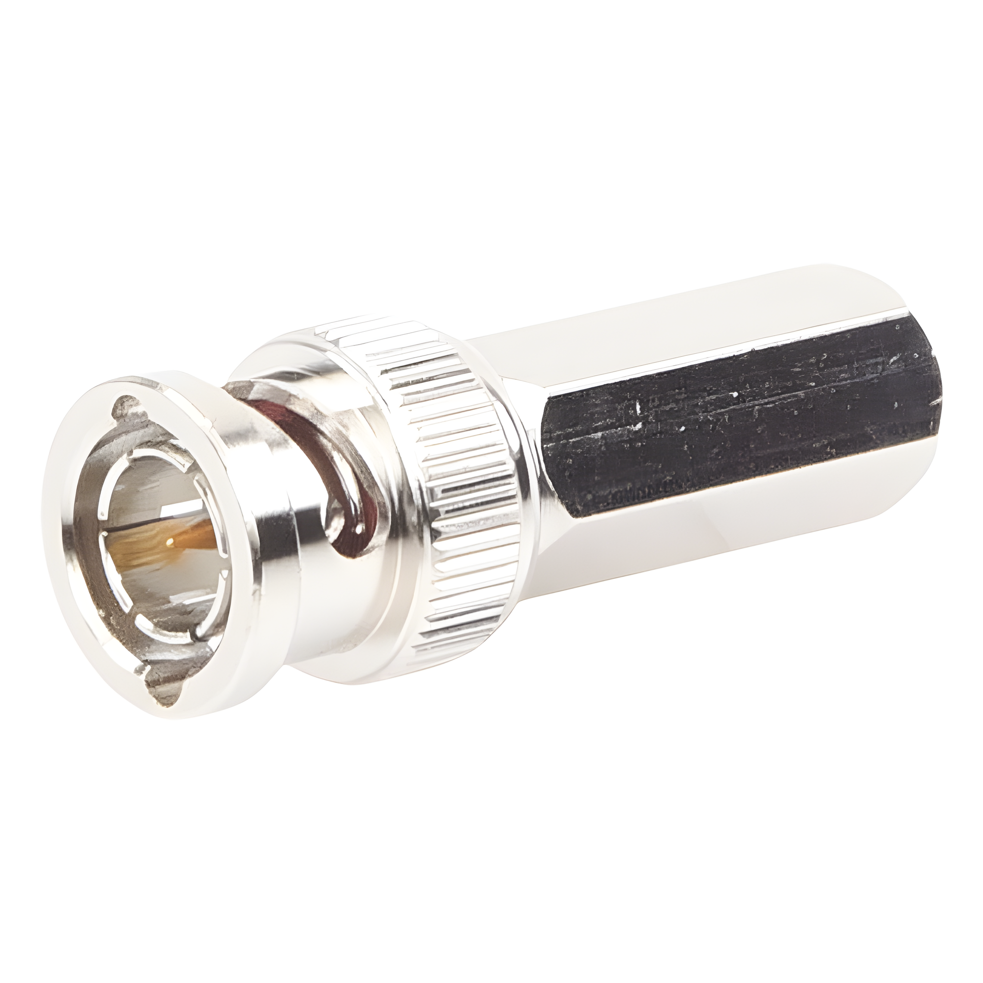 Conector BNC Macho / Ensamble Roscable / RG-59/U / 75 Ohm / 14 mm x 37.6 mm / Níquel-Oro-Delrin