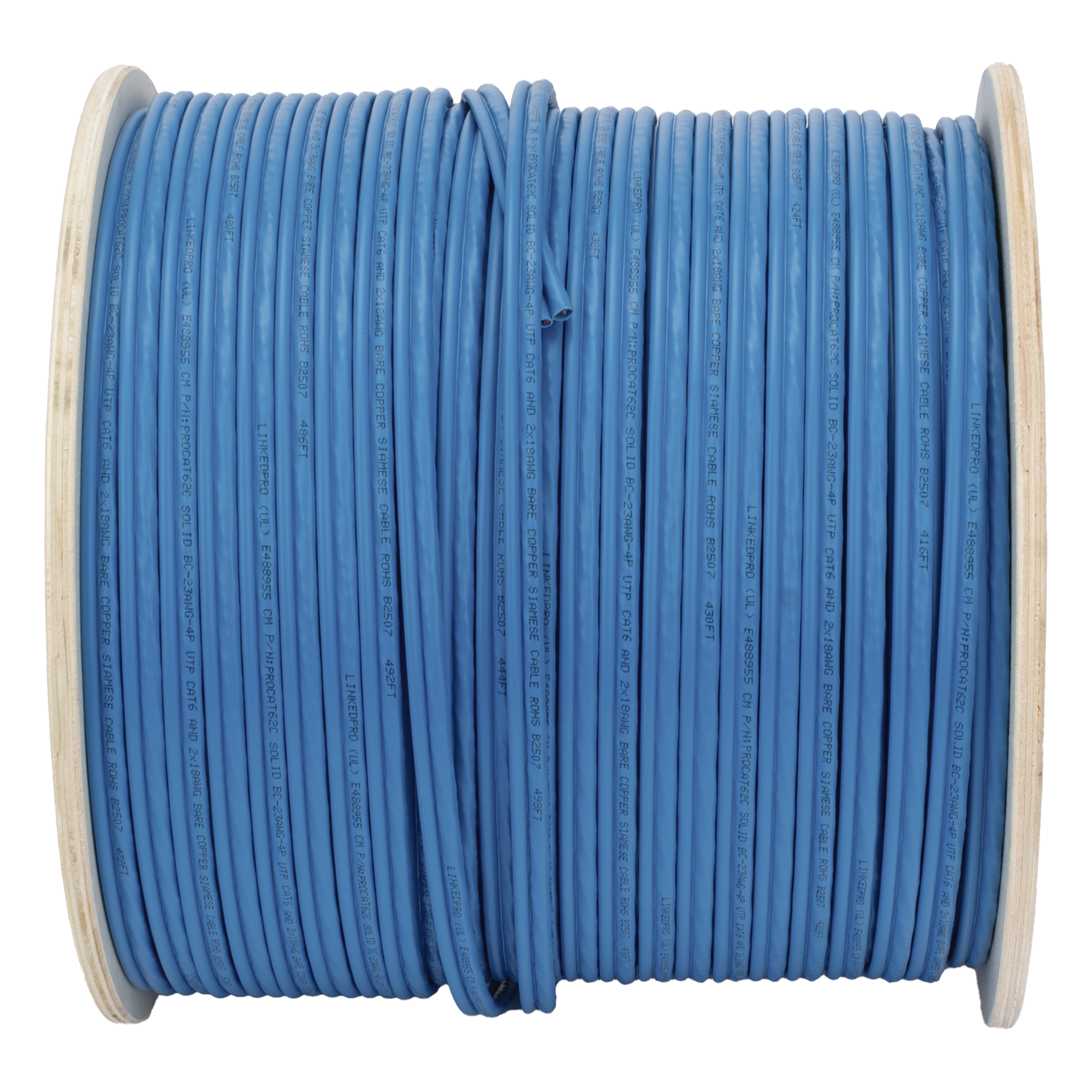 Bobina de Cable Siamés Cat6 UTP / 100% Cobre / 2 Conductores 18 AWG / 152 Metros (500 Pies) / Exterior UV-Rated / 250 MHz
