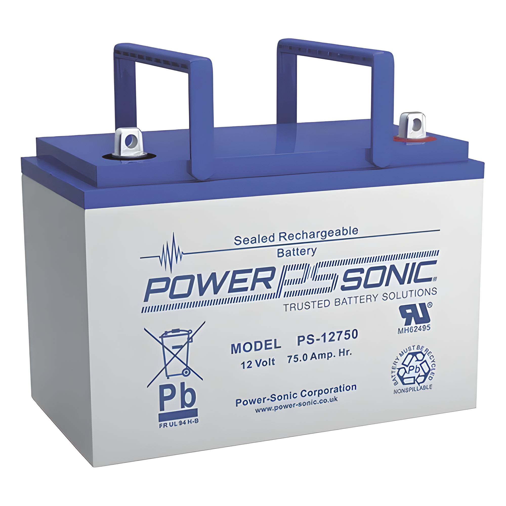 Batería de Respaldo AGM/VRLA / 12V / 78.6 Ah / Vida Útil 10-12 Años / Terminales Tipo U / Certificación UL — POWER SONIC · SKU PS-12750-U