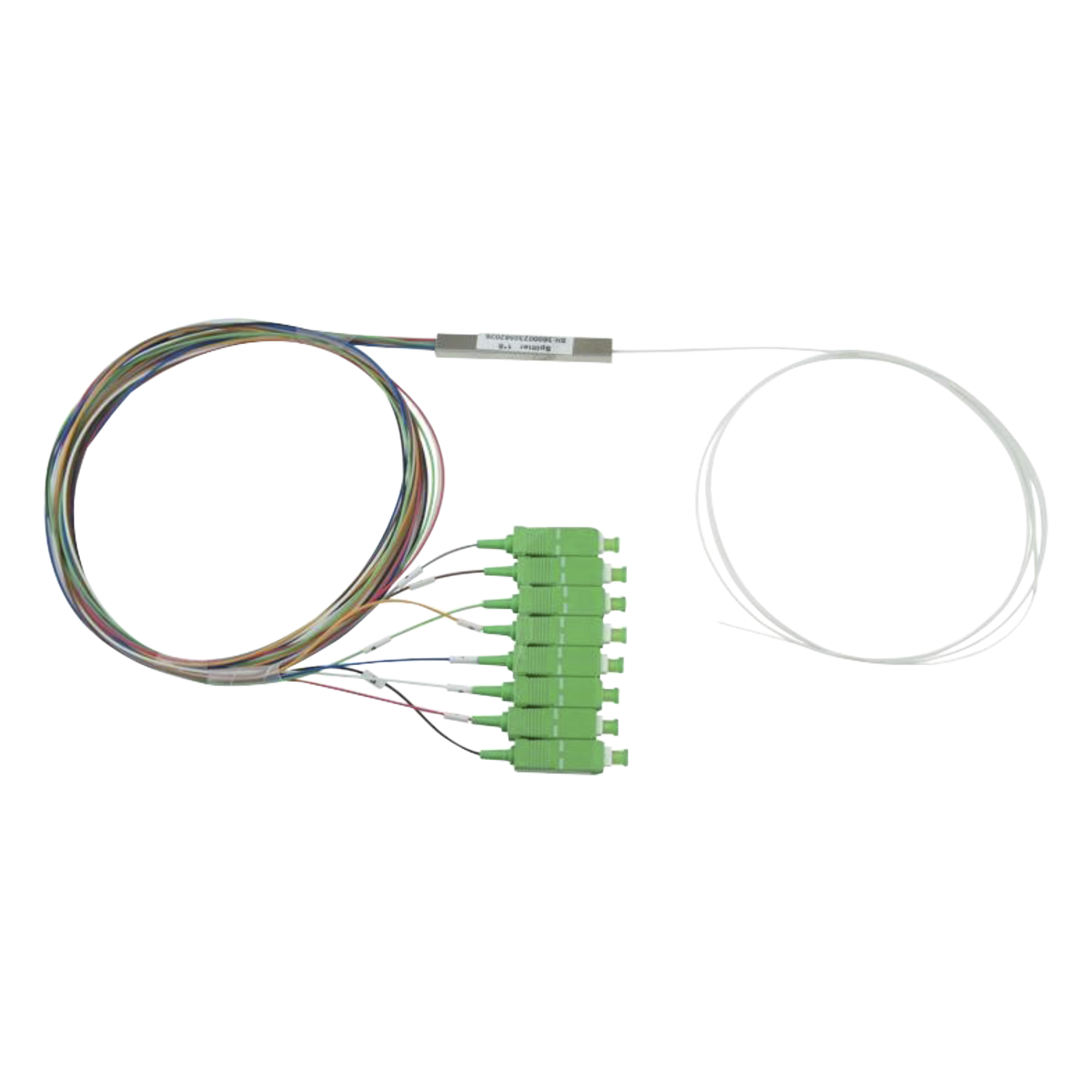 Splitter Óptico PLC / 1x8 / Conectores SC/APC / Pérdida 10.5 dB / 1260-1650 nm — FIBERHOME · SKU PLC-108-SCAPC