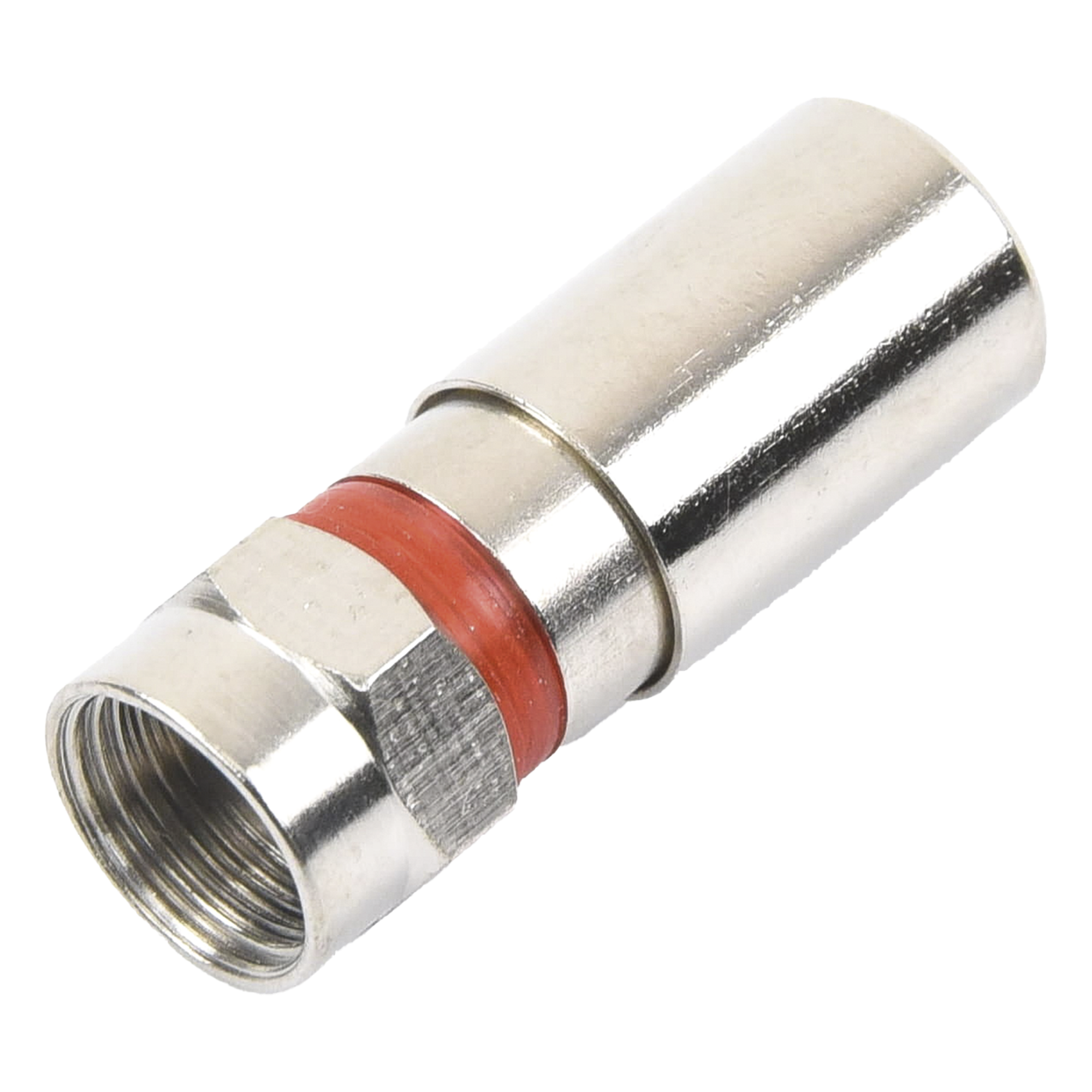 Conector F Macho / Compresión en Línea / Cable RG-59 / Cuerpo Bronce Niquelado / Contacto Oro 24k / Aislante Teflón — EPCOM TITANIUM · SKU TT-CON-510-RG59