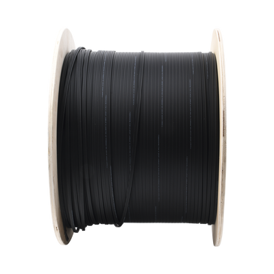 Carrete de 1 km de Fibra Óptica Aérea Mini Figura 8 G.657A2 Tipo Drop, Monomodo de 2 Hilos (Bifibra), Diseñada para Fusionarse, Color Negro, Span 80, (No Soporta Conectores Mecánicos)
