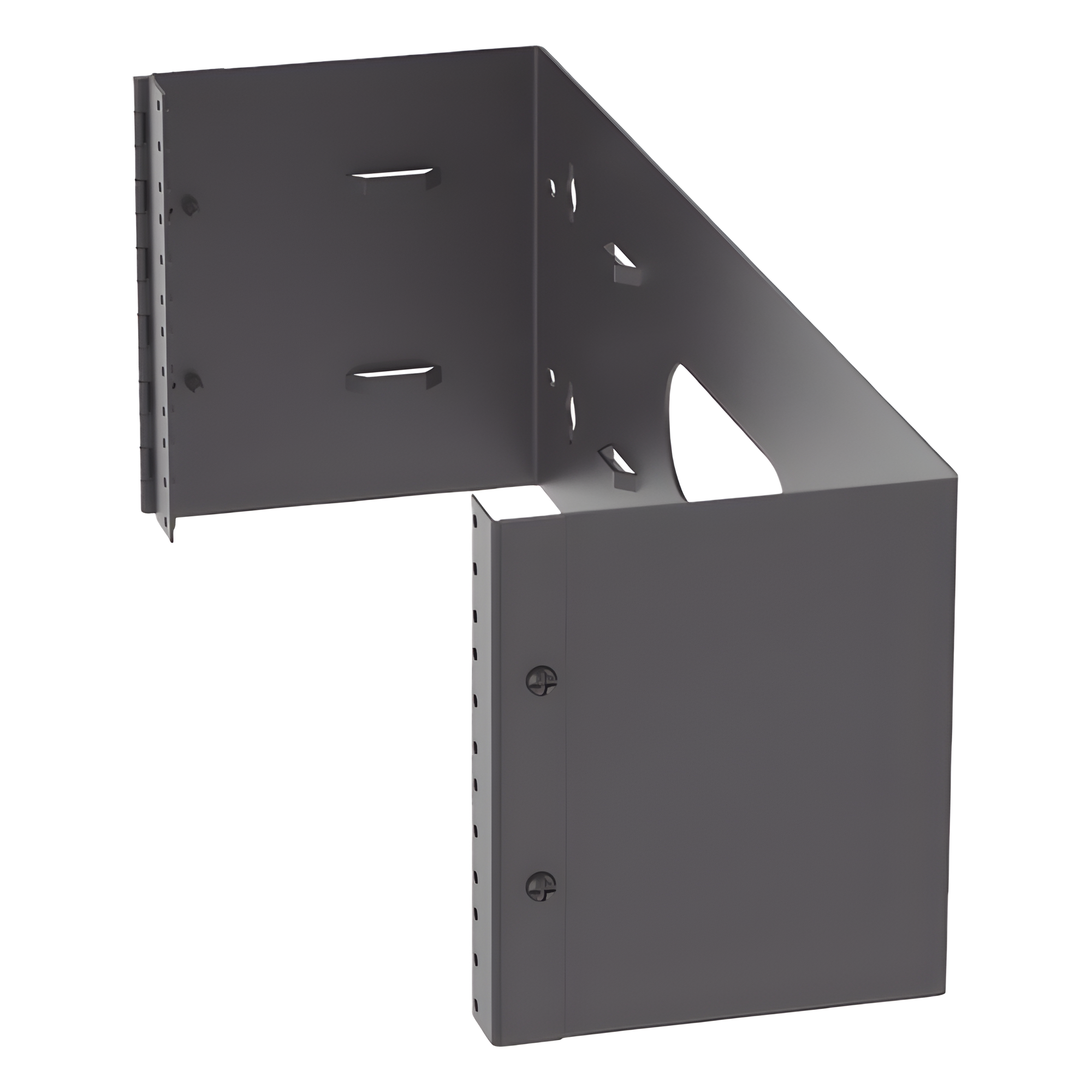 Rack Abierto de Pared con Bisagras / 4 UR / 19 in / Profundidad 159 mm (6.26 in) / Carga 18 kg (40 lb) / Bajo Perfil
