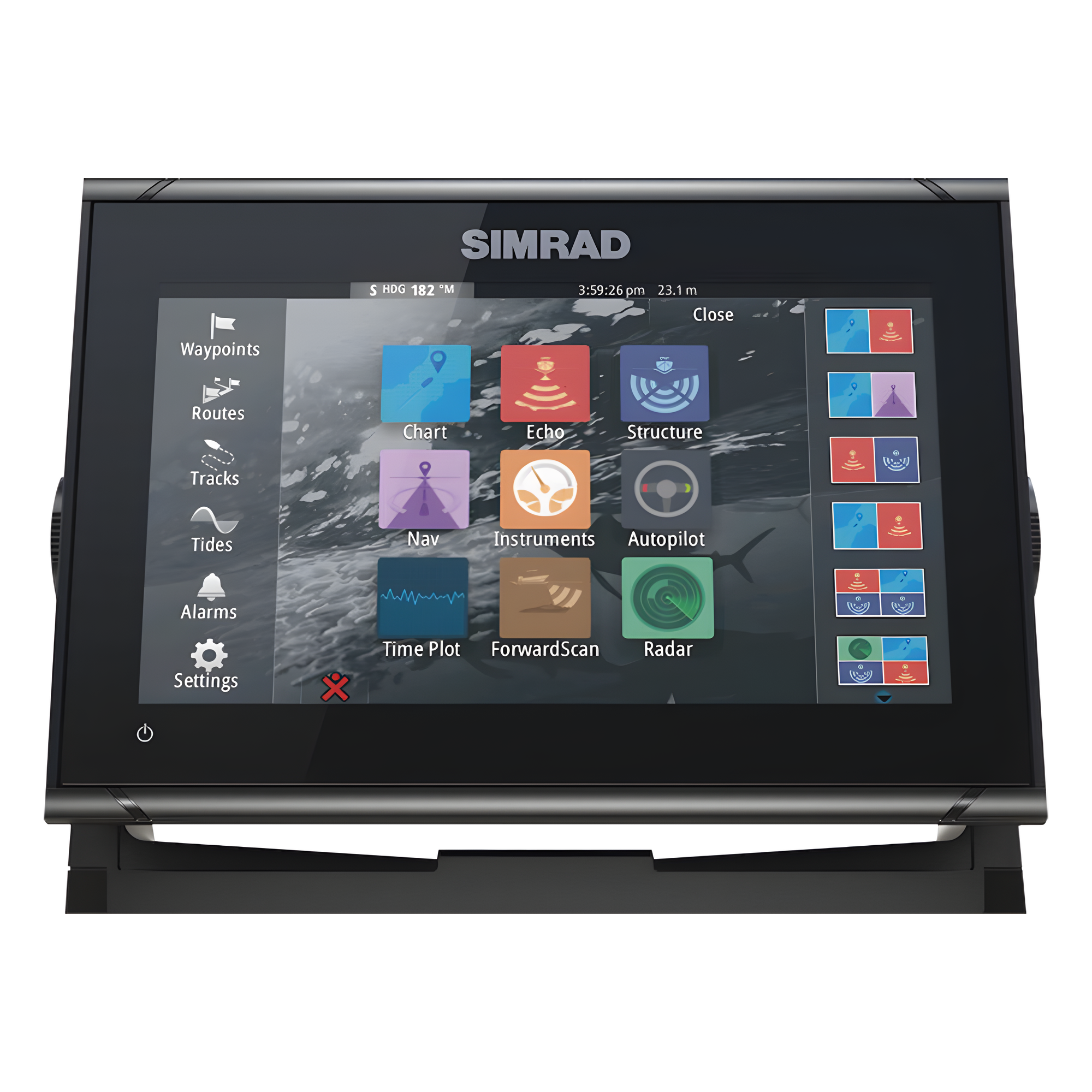 Plotter GPS / Pantalla Táctil 9" / Active Imaging 3 en 1 / Sonar CHIRP con SideScan y DownScan / Radar Halo 360° en 1 s / NMEA 2000 / Wi-Fi / Integración Piloto Automático y Audio — SIMRAD · SKU 000-14444-001