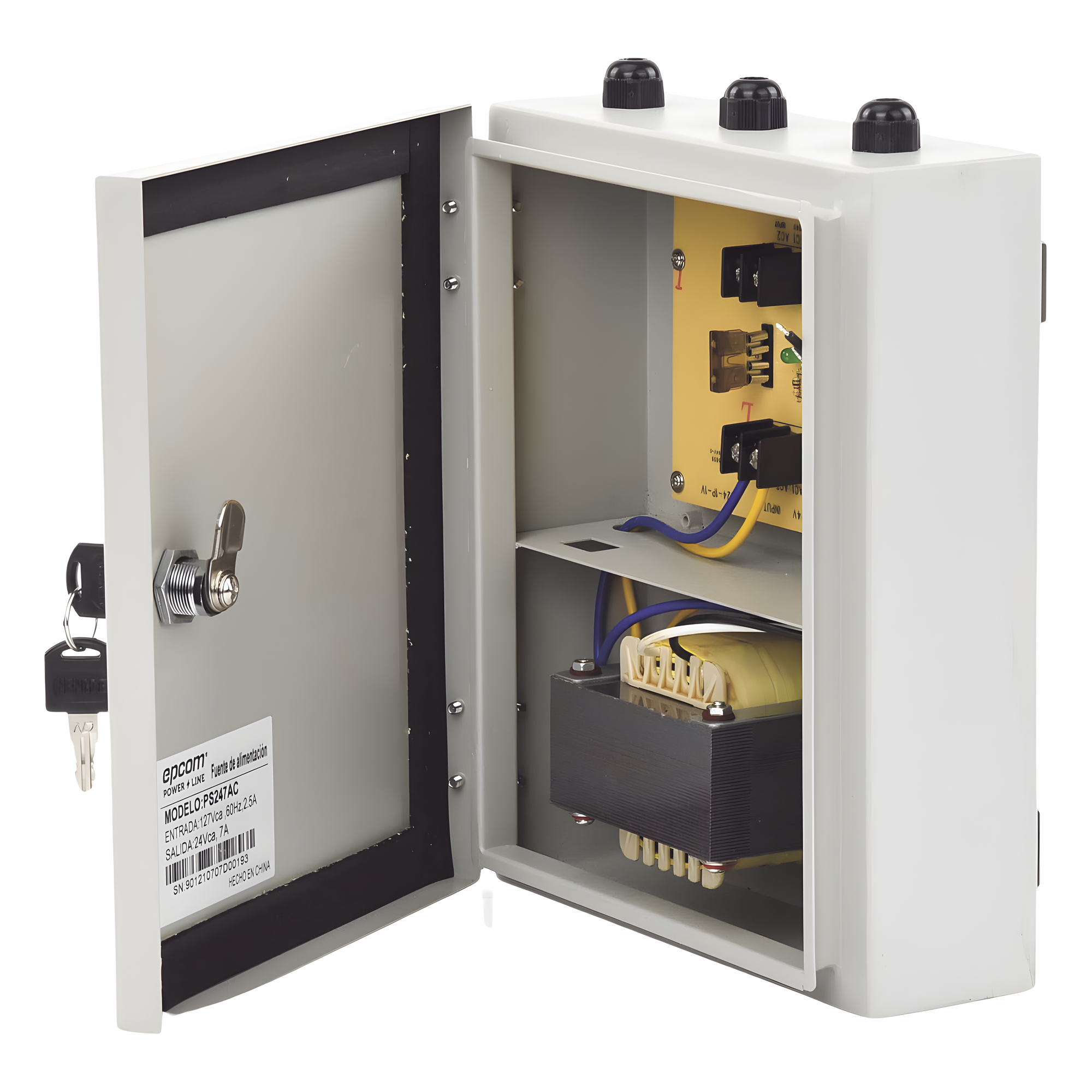 Fuente de Poder para Domos PTZ / 24 VCA @ 7A / 170W / IP65 / 127 VCA Entrada / 0.82 x 0.69 x 0.30 pies — EPCOM POWERLINE · SKU PS247AC