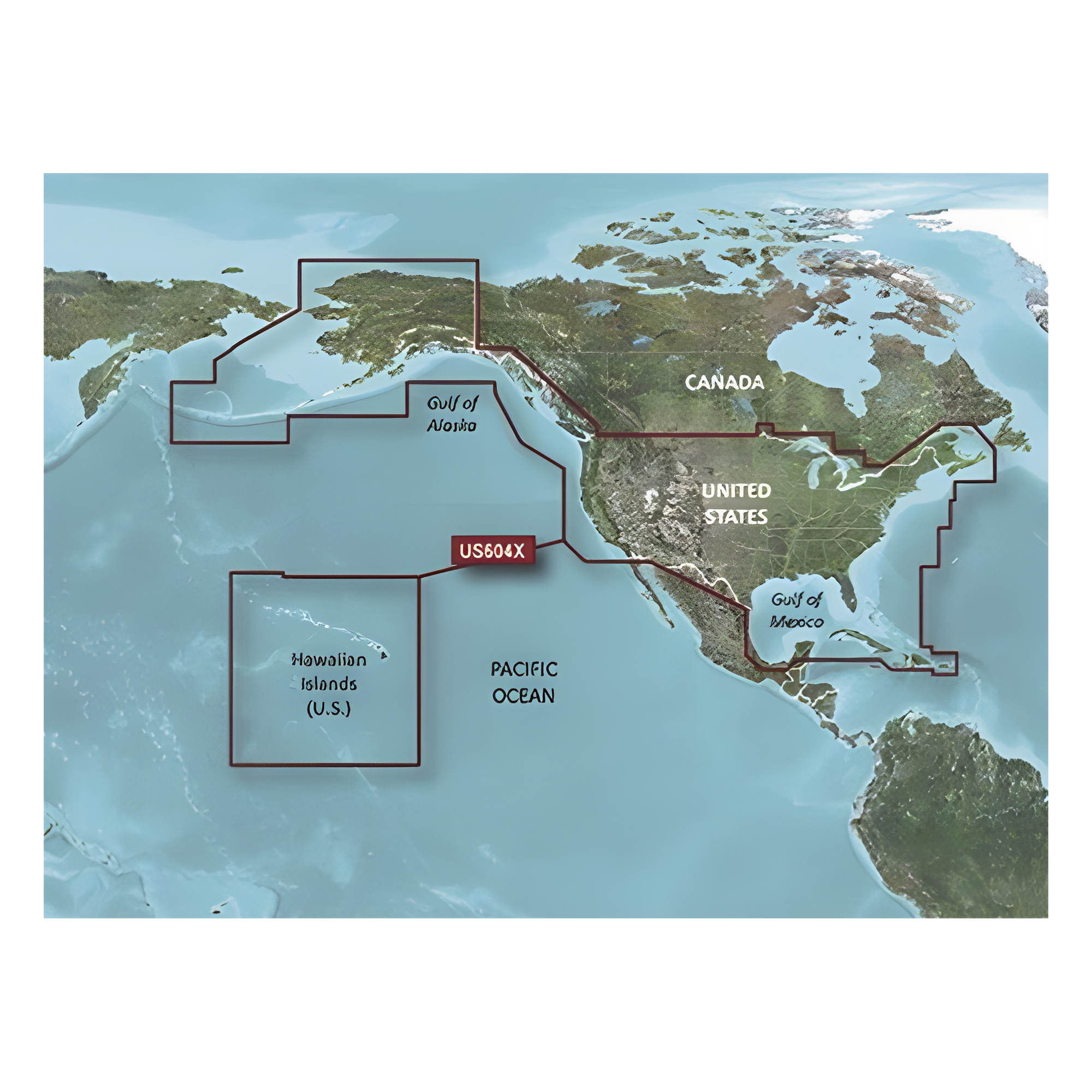 Mapa náutico / Cobertura costera EE.UU., Canadá oeste, Caribe / Contornos 1' / Sombreado 10 rangos / Auto ruta / Datos Garmin y Navionics — GARMIN · SKU 10-C1018-20