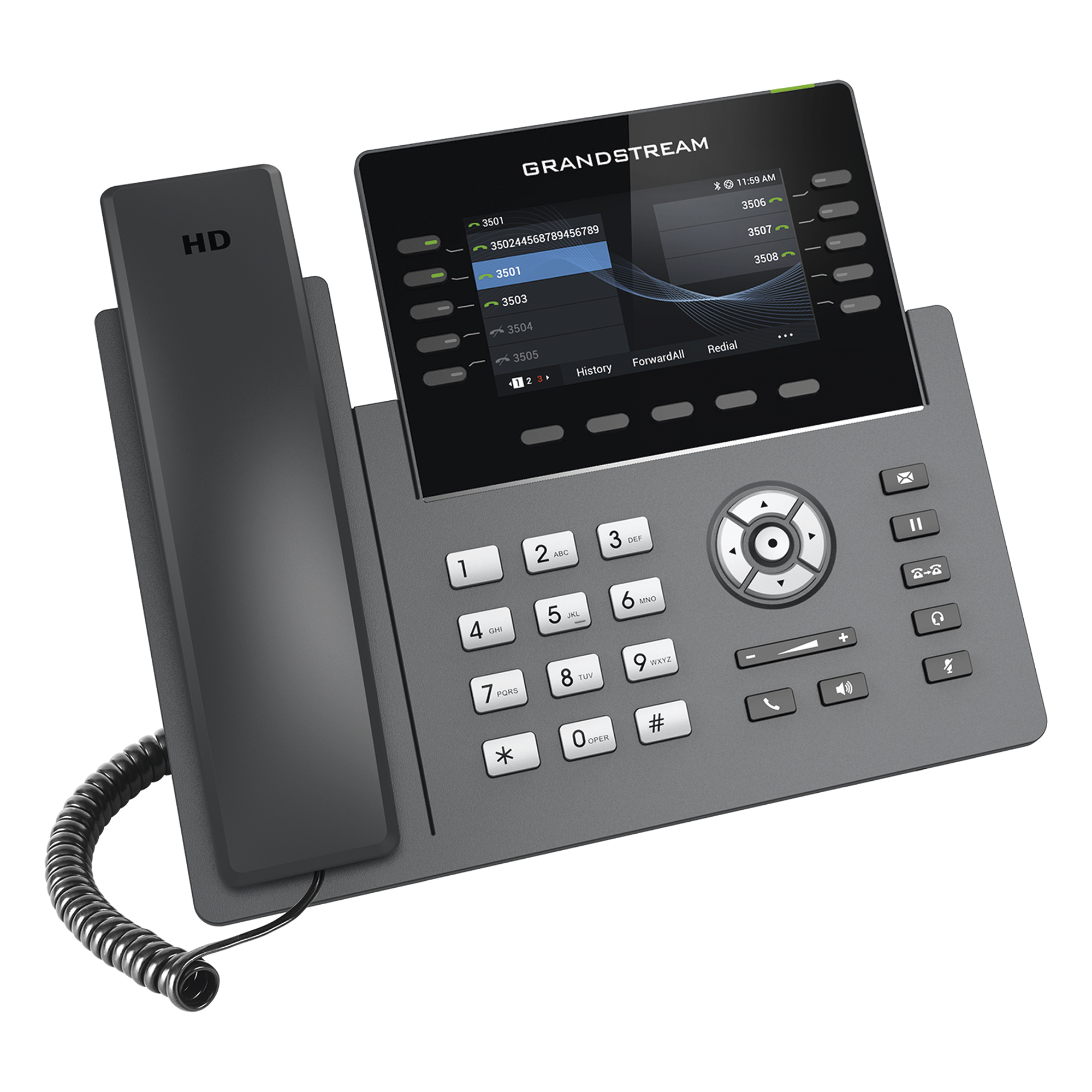 Teléfono IP / 10 Líneas SIP / 5 Cuentas / Pantalla 4.3" / Wi-Fi 5 Dual Band / Bluetooth / PoE Gigabit / 40 Teclas BLF
