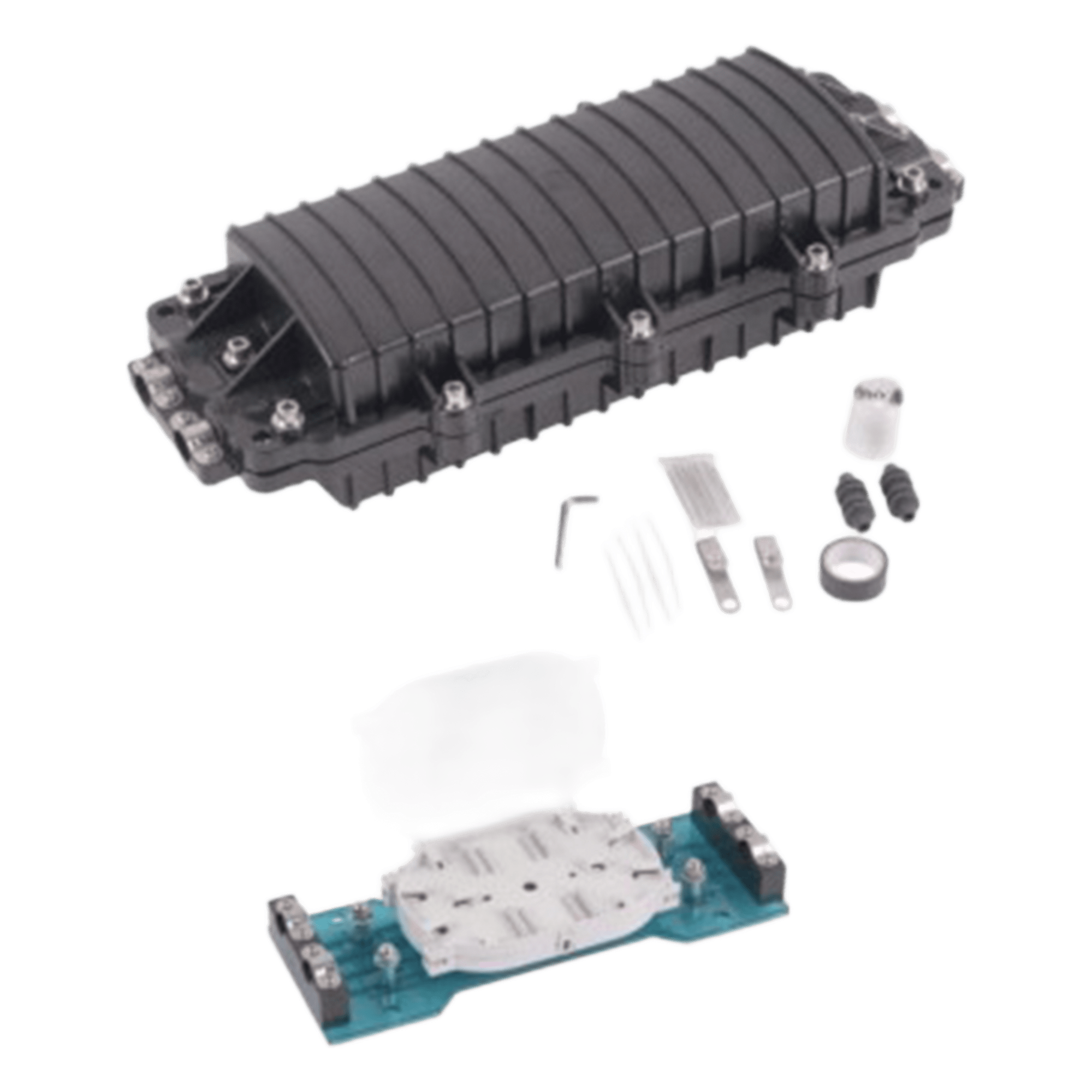 Caja de Distribución de Fibra Óptica Horizontal / 96 Empalmes / IP68 Exterior / 2 Puertos / Polipropileno UV — LINKEDPRO BY EPCOM · SKU LP-SCH96-2