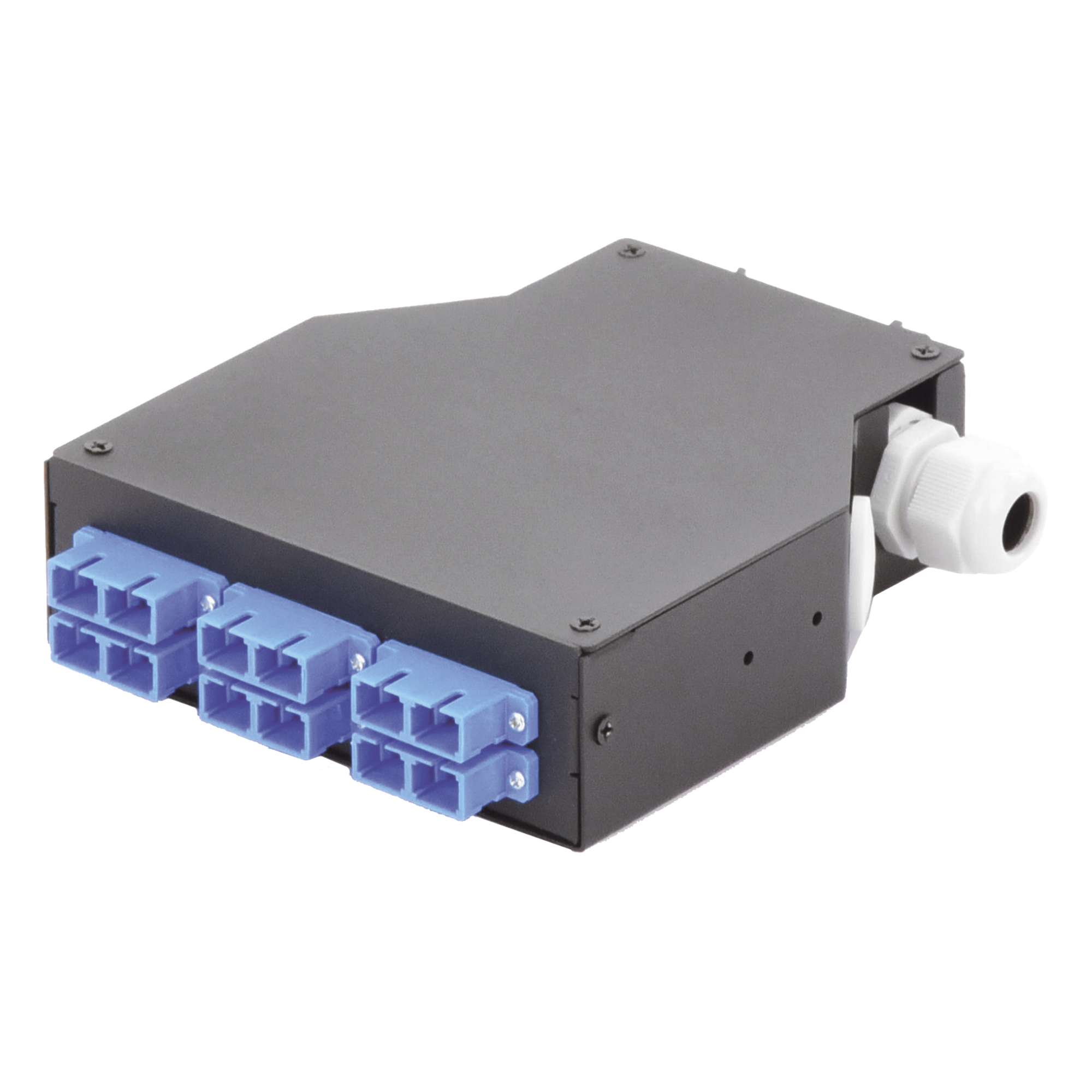 Distribuidor de Fibra Óptica / Riel DIN / 6 Acopladores SC/UPC Dúplex Monomodo / Charola 24 Fusiones / IP67 / 4x12.6x14.2 cm
