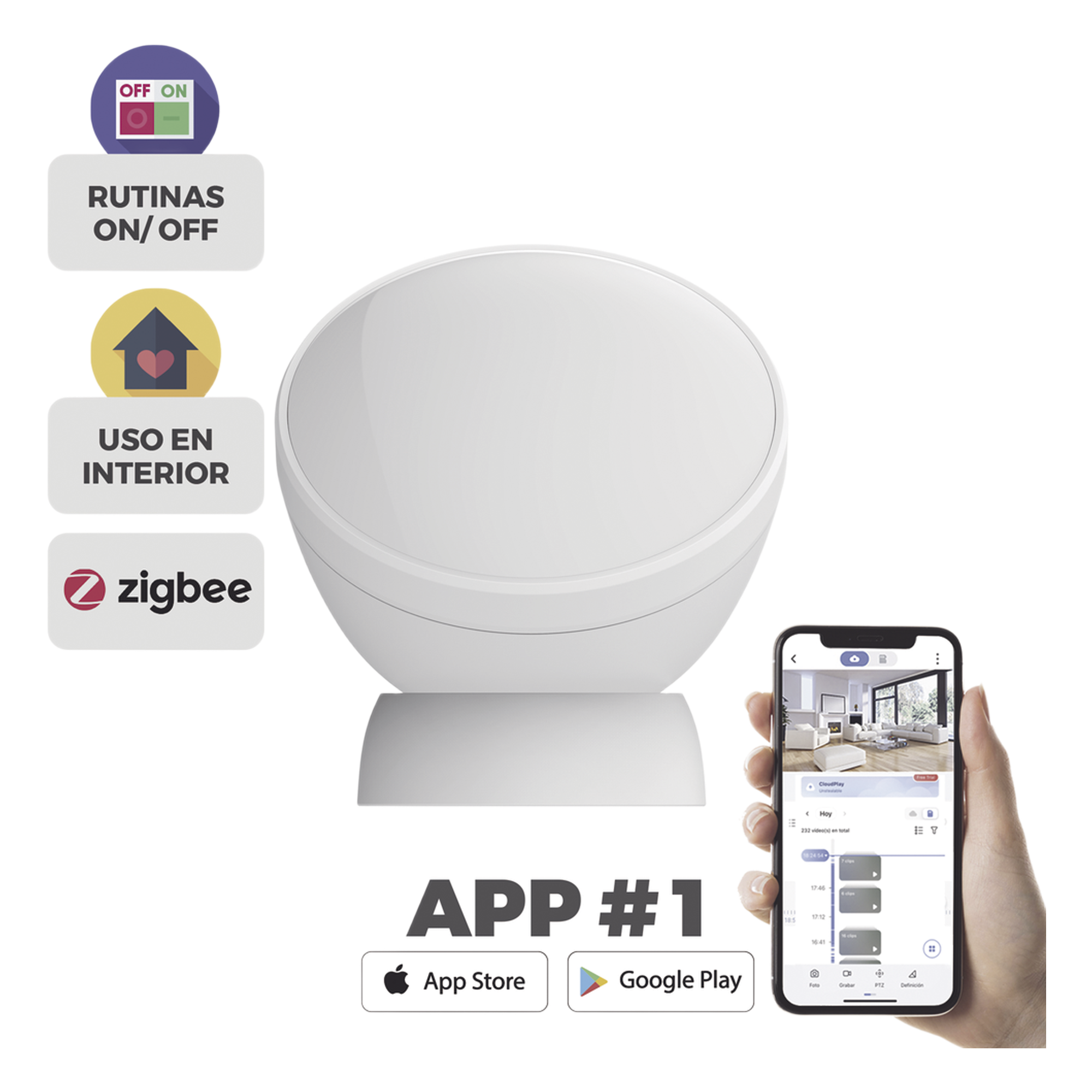 Sensor de Movimiento PIR / Inmunidad para Mascotas / Zigbee 3.0 / Alcance 7 m (23 ft) / Batería 3 Años / Ángulo 360° — EZVIZ · SKU CS-T1C