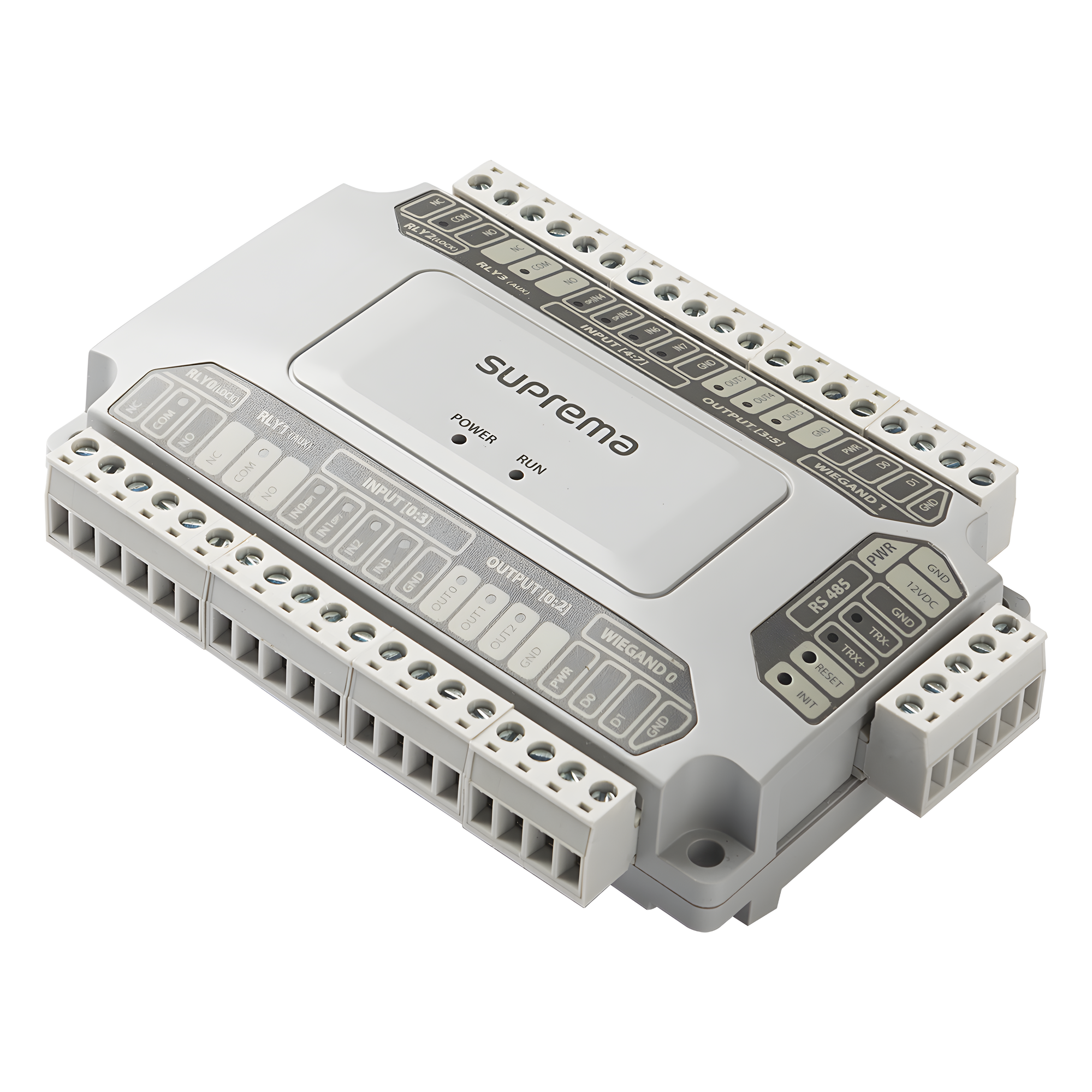 Módulo de Control de Acceso / 2 Interfaces Wiegand / 4 Relevadores Tipo C / 4 Entradas TTL y 4 Supervisadas / RS485 — SUPREMA · SKU DM20