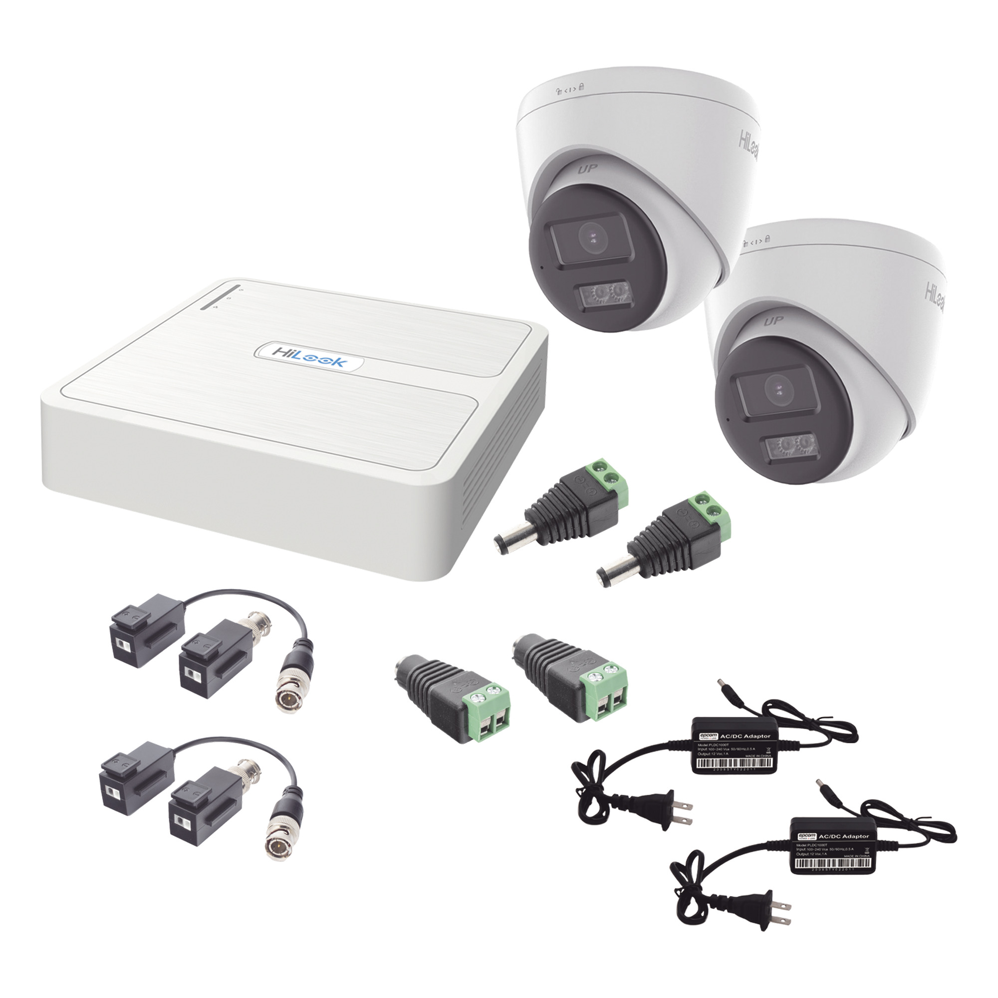 Kit de Videovigilancia TurboHD / 1080p Lite / DVR 4 Canales + 1 IP / 2 Cámaras Turret 2 MP / Audio Bidireccional / Dual Light 40 m (131.2 ft) / Visión Color — HiLook by HIKVISION · SKU HL-1080P-2E-TWA