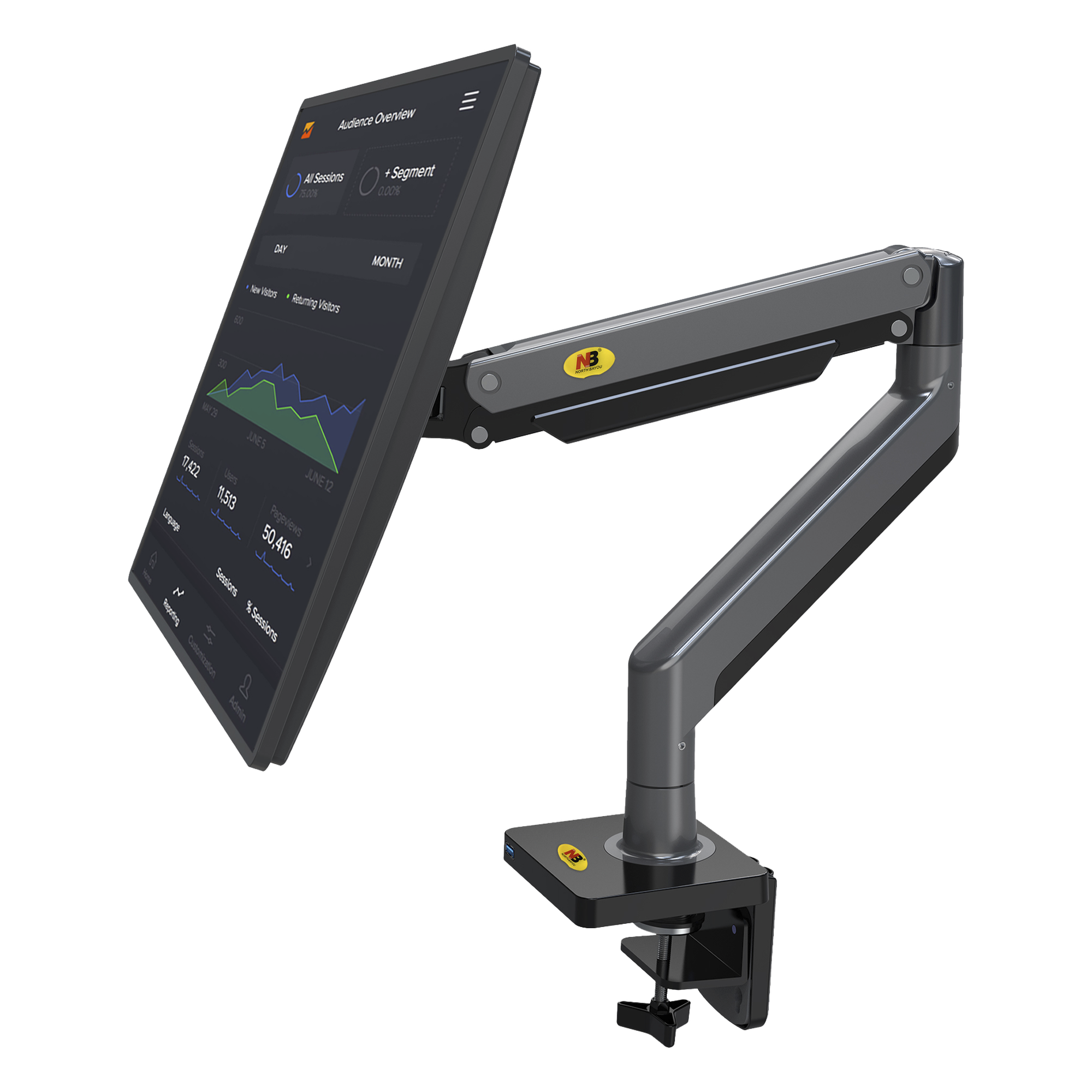 Soporte de Escritorio Articulado / Monitores 22-40" / Carga 15 kg (33 lbs) / VESA 75x75 y 100x100 / Giro 360° / Altura 320 mm (1.05 ft)