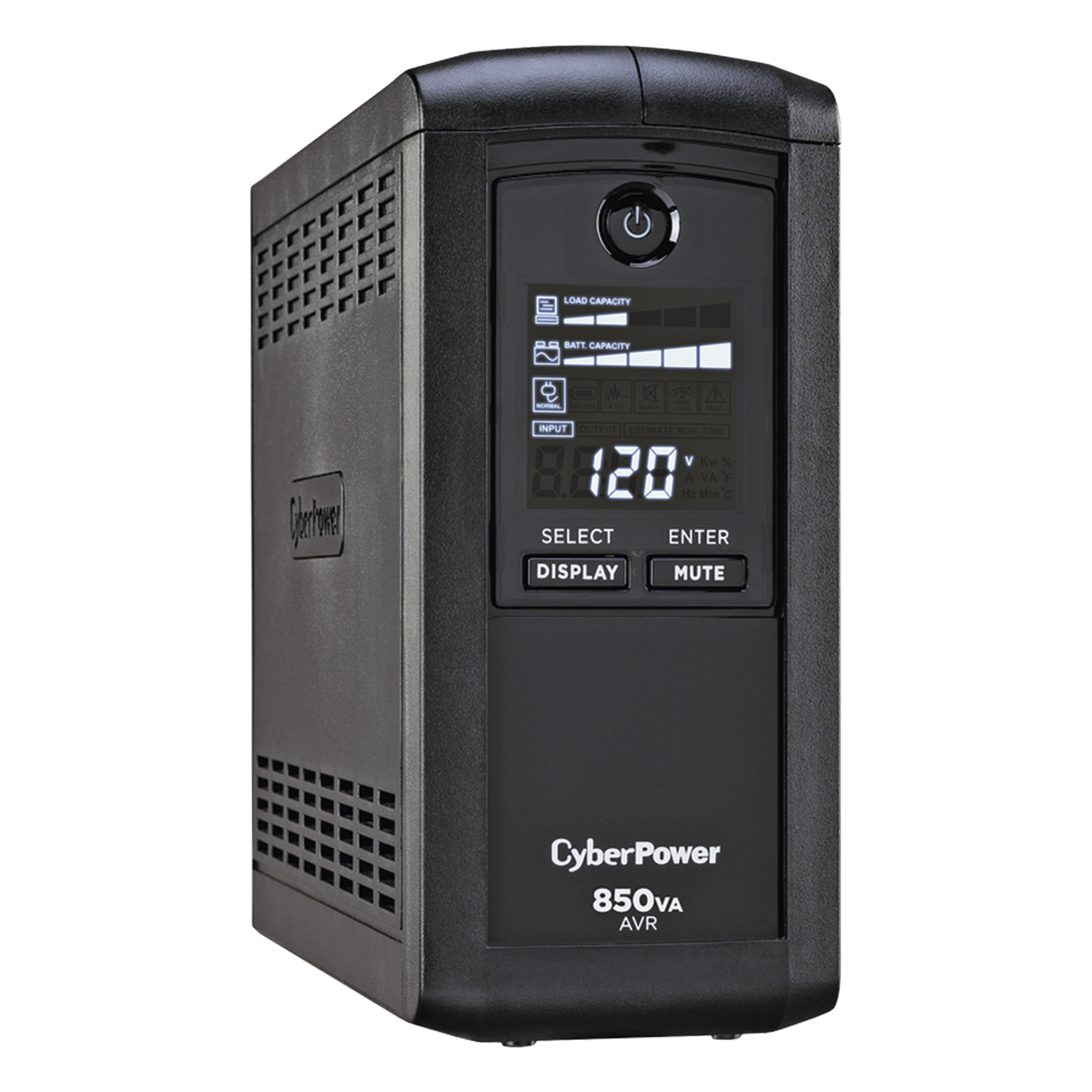 UPS Línea Interactiva / 850 VA / 510 W / 9 Tomas NEMA 5-15R / Pantalla LCD / Supresión 1080 J / Mini Torre — CYBERPOWER · SKU CP850AVRLCDA