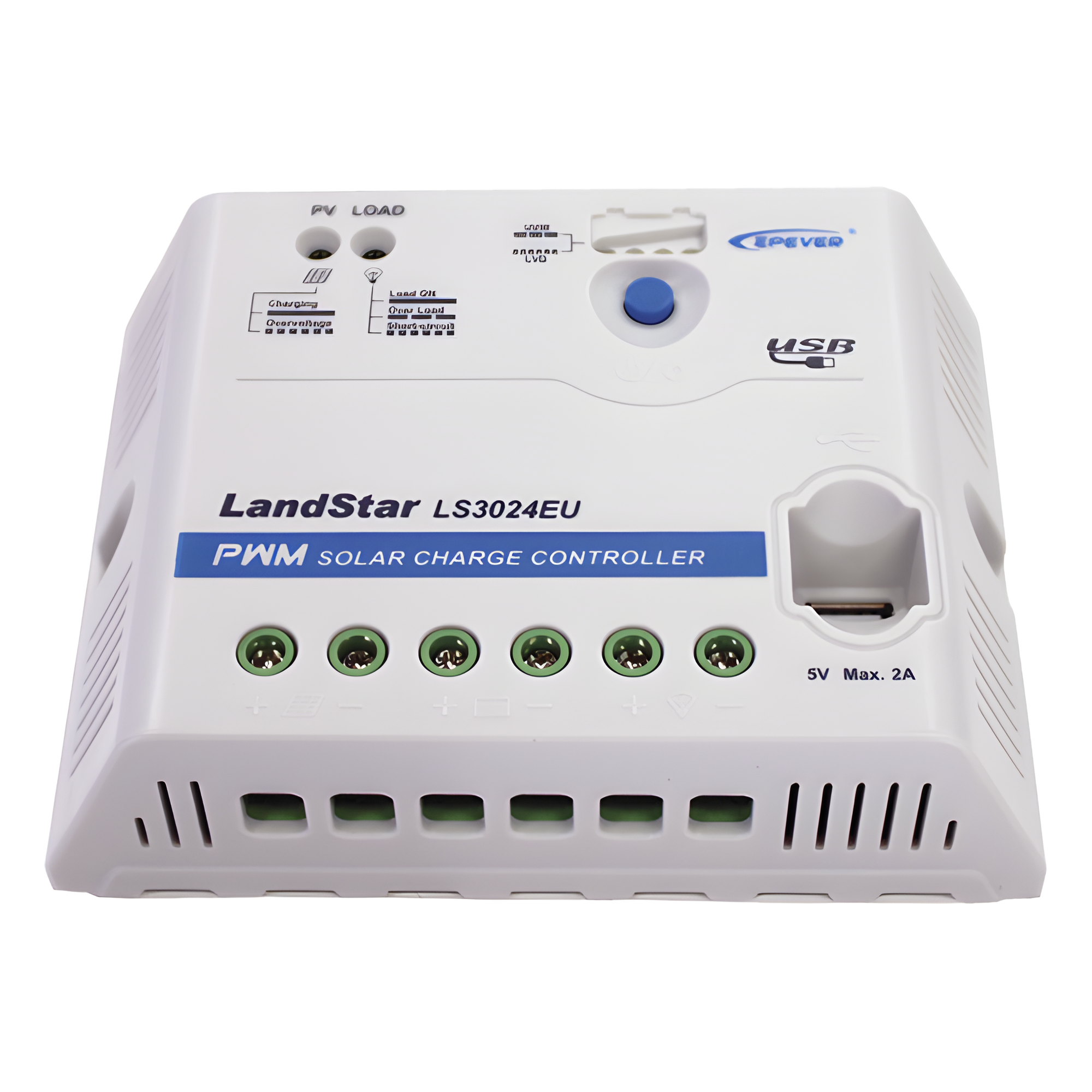 Controlador Solar PWM / 12/24 VDC Auto / 30 A Carga-Descarga / USB 5V 2A / Positivo Común / IP20 — EPEVER · SKU LS-3024-EU