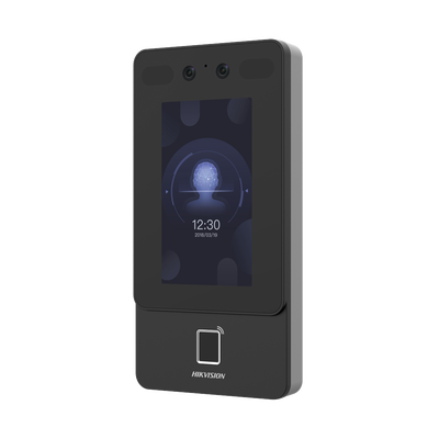 Terminal Min Moe PoE & WiFi de Reconocimiento Facial y Huella con Lector MIFARE / Exterior IP65  / Hasta 1.5 mts en Lectura de Rostro / Soporta P2P / 1,500 Rostros / 3,000 Huellas / Salida 12 Vcd para Chapa / PoE / SIP Estandar / HIK-IA