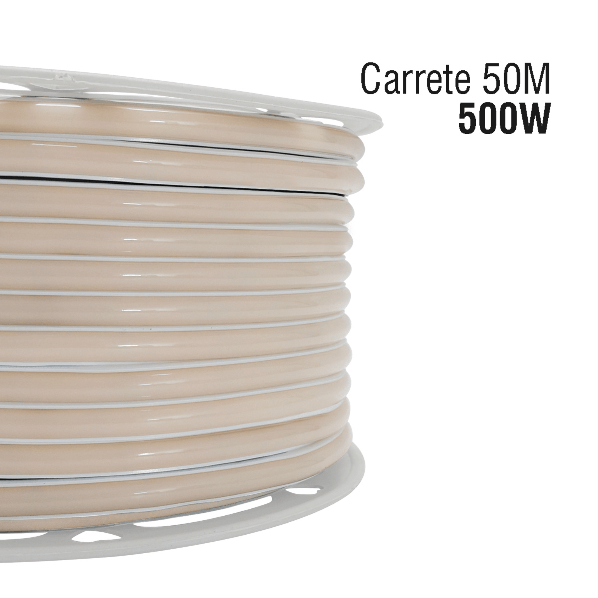 Manguera LED Luminosa Blanca de Resina Transparente y Flexible / Para uso Interior o Exterior / Carrete de 50 m/ 110V CA  4.2 A/ 500 W Potencia / T.C.C. 6500 K.