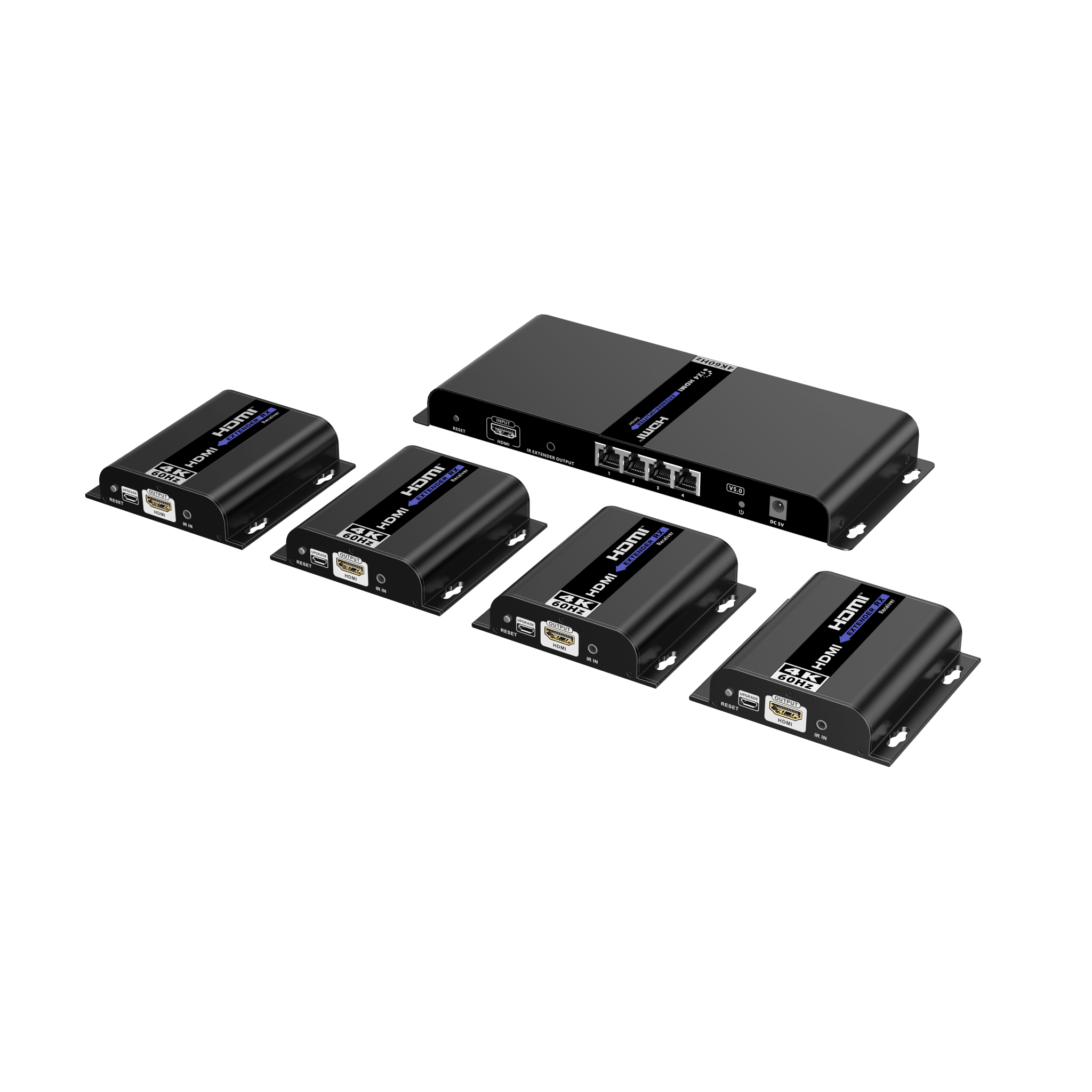 Kit Divisor y Extensor HDMI (Extender Splitter) | Divide 1 Fuente HDMI a 4 Pantallas | Extiende la señal HDMI hasta 120 m | Resolución 4Kx2K @ 60 Hz | Cat 6/6a | Uso 24/7 | Longitud del cable autoajustable 