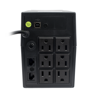 UPS 800VA/480 W Línea Interactiva 120Vca / 6 tomas 5-15R (4 Respaldadas) / Regulación de Voltaje / Protección RJ45 