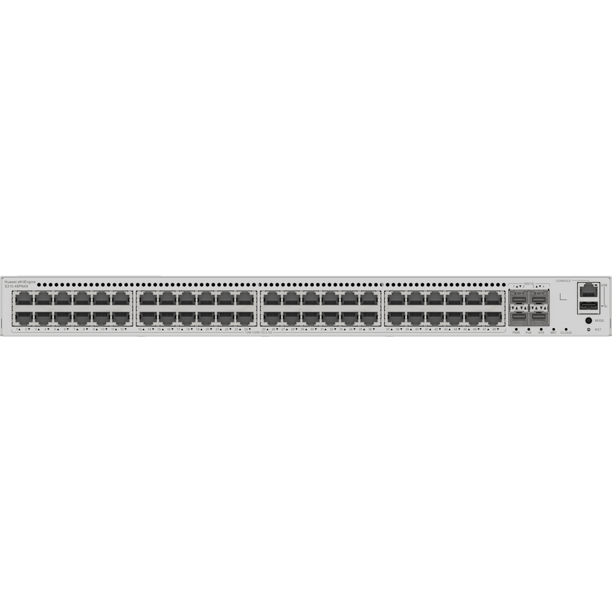 Switch eKit Distribución/Core MultiGigabit PoE+ Capa 3 / 48 puertos PoE+ 2.5 Gbps + 4 SFP+ / iStack / PoE Perpetuo (360 W) / Libre de Licenciamiento