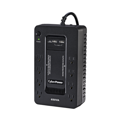 UPS de 650 VA/390 W, Topología Standby con Modo Ahorrador ECO, Entrada 120 Vca NEMA 5-15P, Con 8 Tomas NEMA 5-15R 