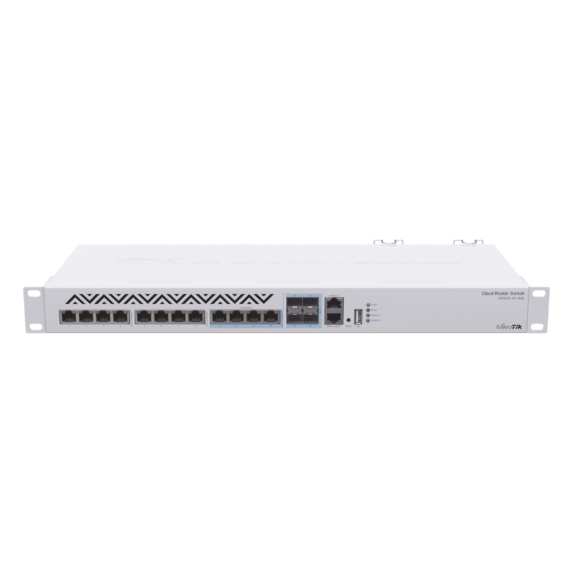 Cloud Router Switch / 8 Puertos 10G RJ45 / 4 Puertos Combo RJ45/SFP+ / 120 Gbps / 1U Rackmount — MIKROTIK · SKU CRS312-4C+8XG-RM