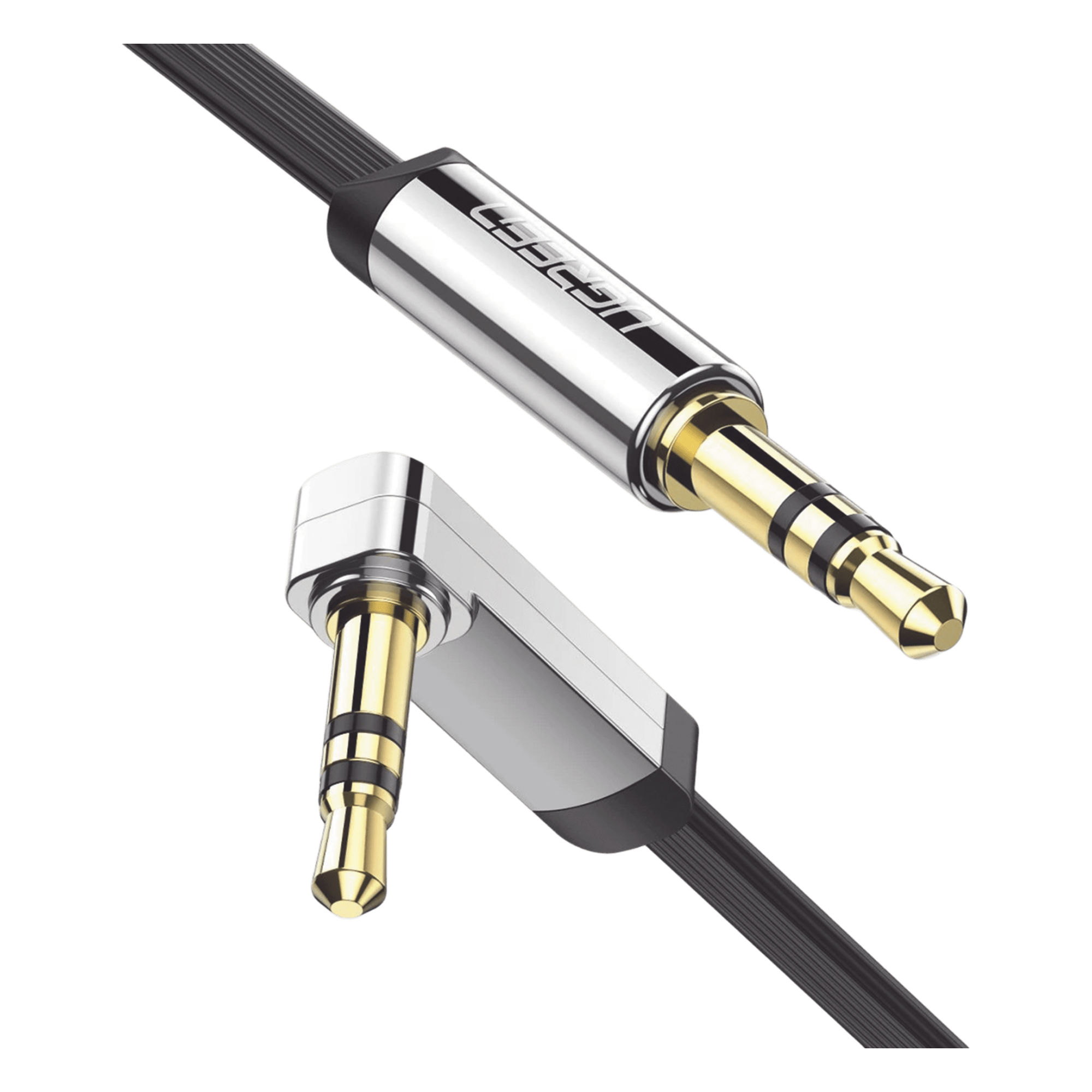 Cable Auxiliar Plano / 2 m (6.6 ft) / Conector 3.5 mm Macho-Macho / Ángulo 90° a Recto / Audio Estéreo Hi-Fi — UGREEN · SKU 10599
