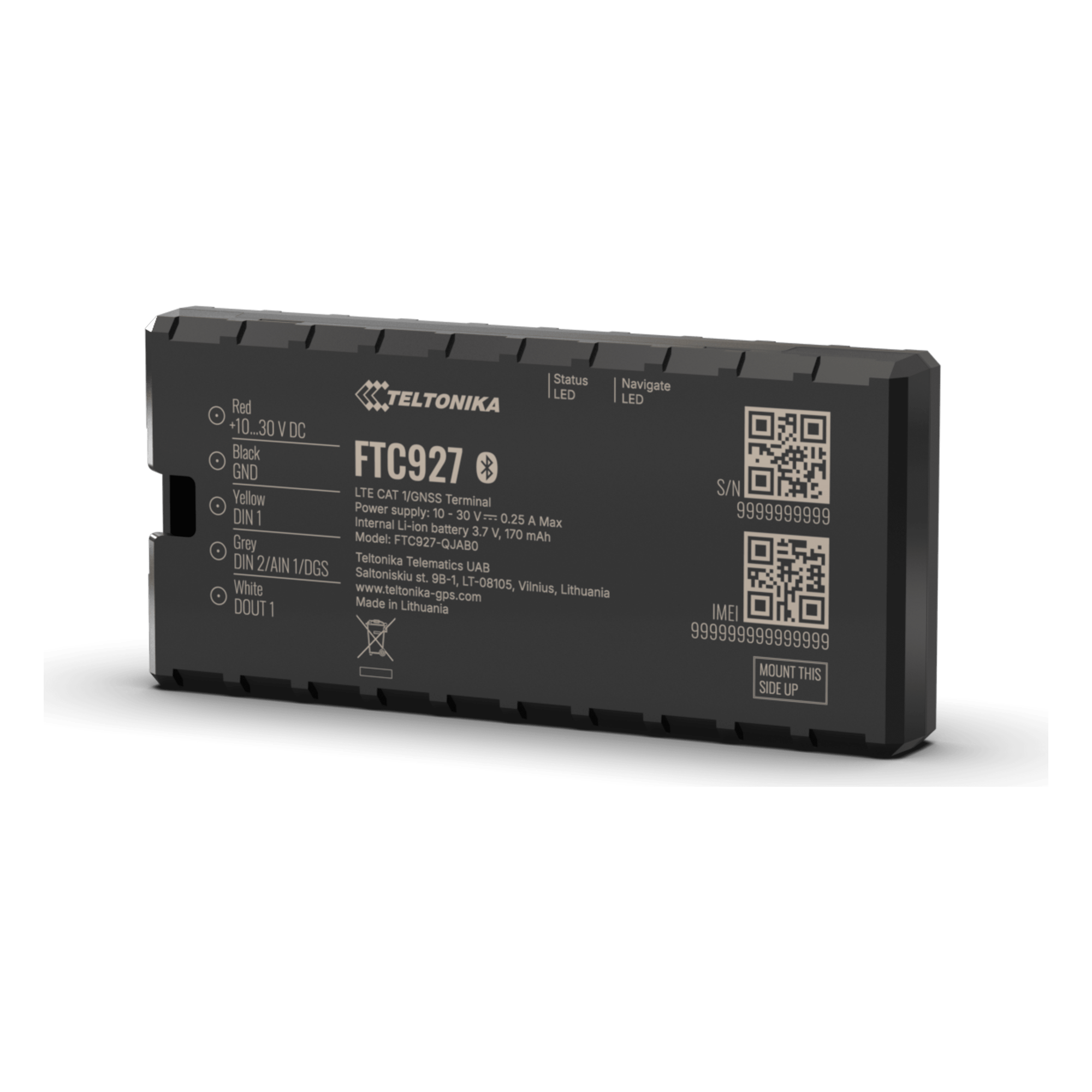 Rastreador GPS Vehicular / Precisión GNSS < 1.8 m / 41 Satélites / Dead Reckoning / 4G LTE Cat 1 / Bluetooth 5.4 LE / Batería de Respaldo 170 mAh
