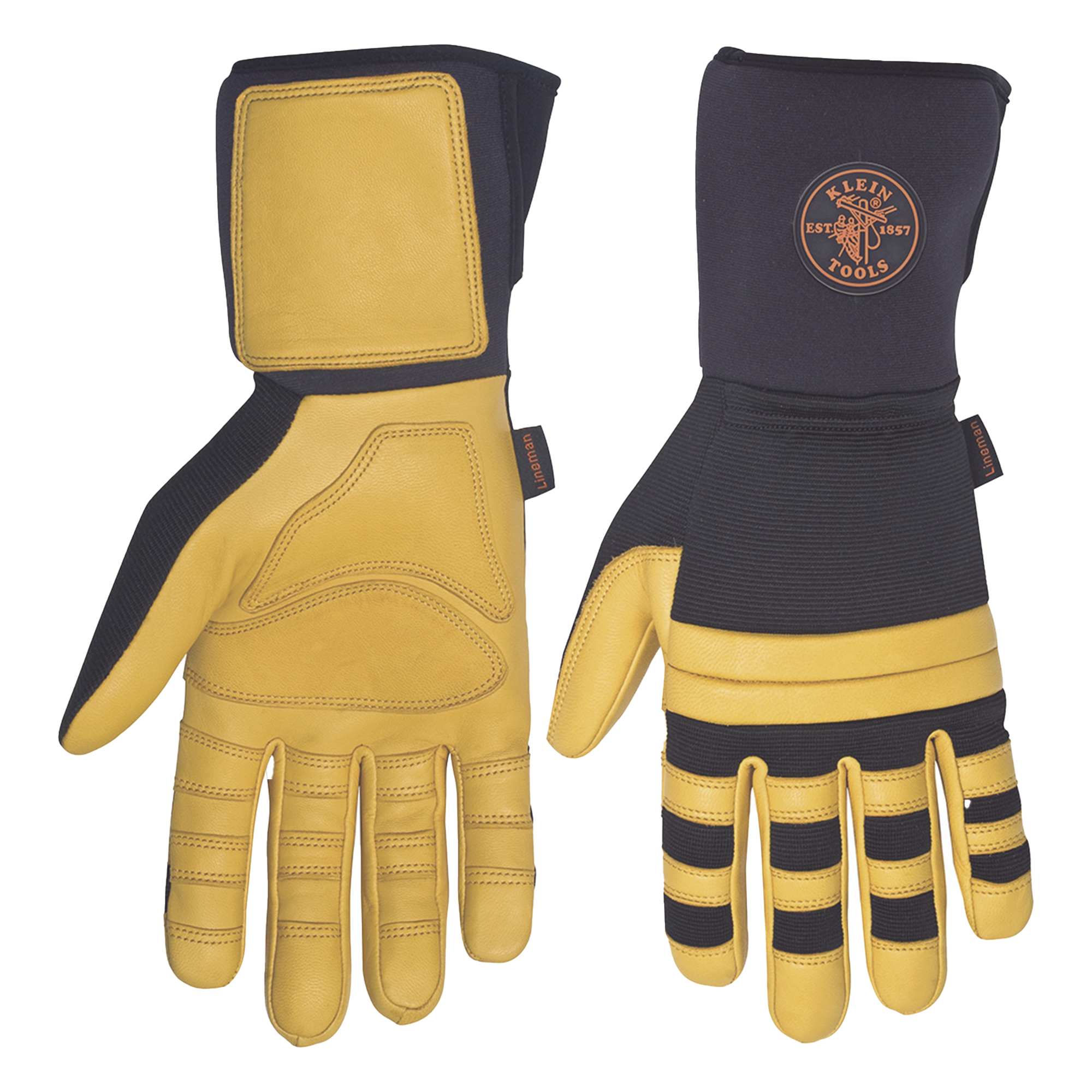 Guantes de Trabajo para Liniero / Cuero Blando / Nudillos Acolchados Doble Fila / Neopreno 4'' (102 mm) / Talla Grande — KLEIN TOOLS · SKU 40082