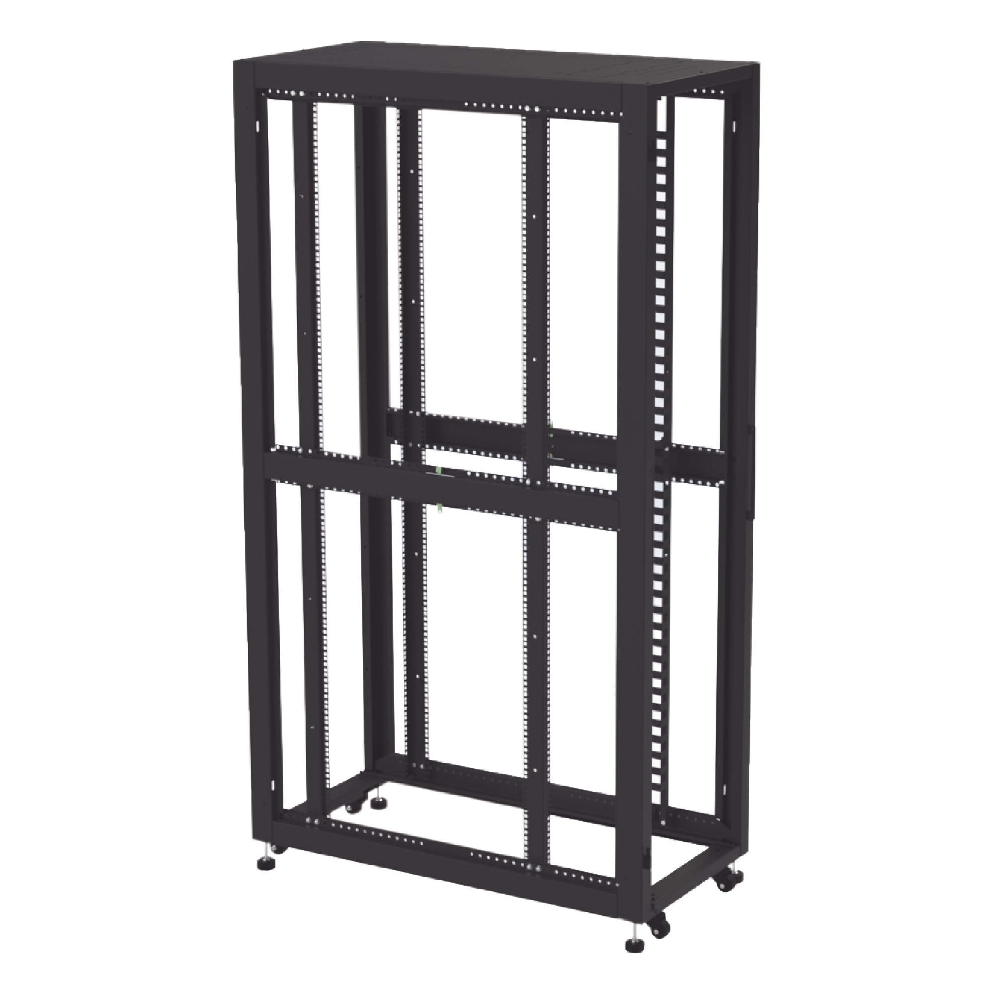 Gabinete de Piso para Telecomunicaciones / 45 UR / 1200 mm (3.94 ft) Profundidad / Carga 1300 kg / Puerta con Cristal Templado / 4 Postes Ajustables