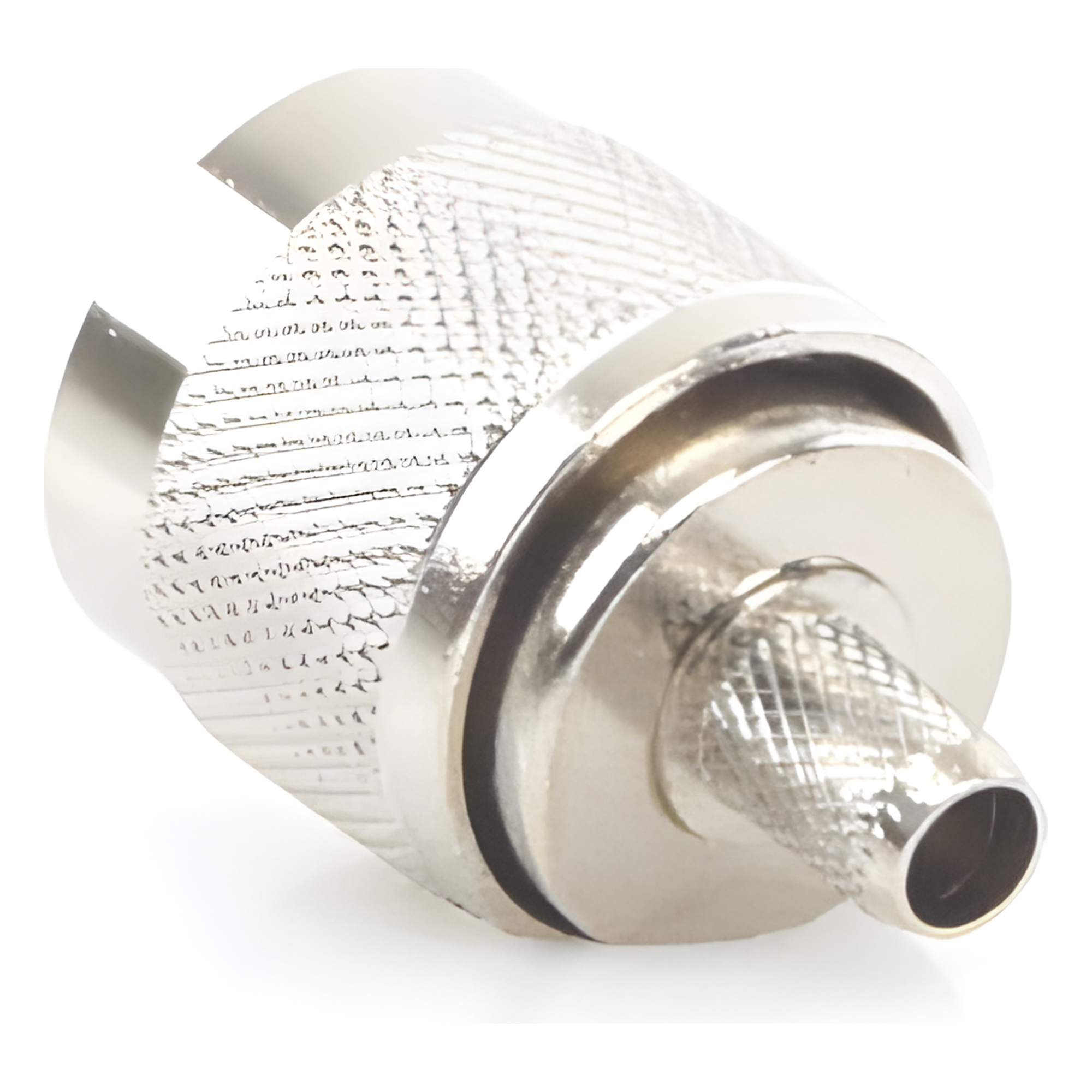 Conector N Macho / Anillo Plegable / 75 Ohm / RG-59 / Níquel-Oro-Teflón / Montaje en Línea