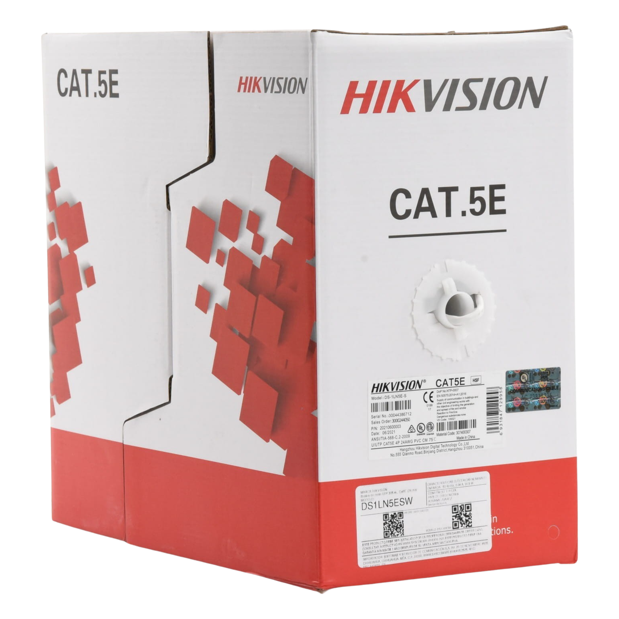 Bobina UTP / Cat5E 24 AWG / 305 m (1000 pies) / 100% Cobre / PVC CM / Interior / PoE / 100 MHz
