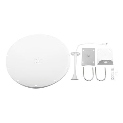 Antena Direccional / 4.8 - 6.5 GHz / 28 dBi / Alcance 20 km (12.4 mi) / Polarización Dual / Viento 200 km/h (124.3 mph)