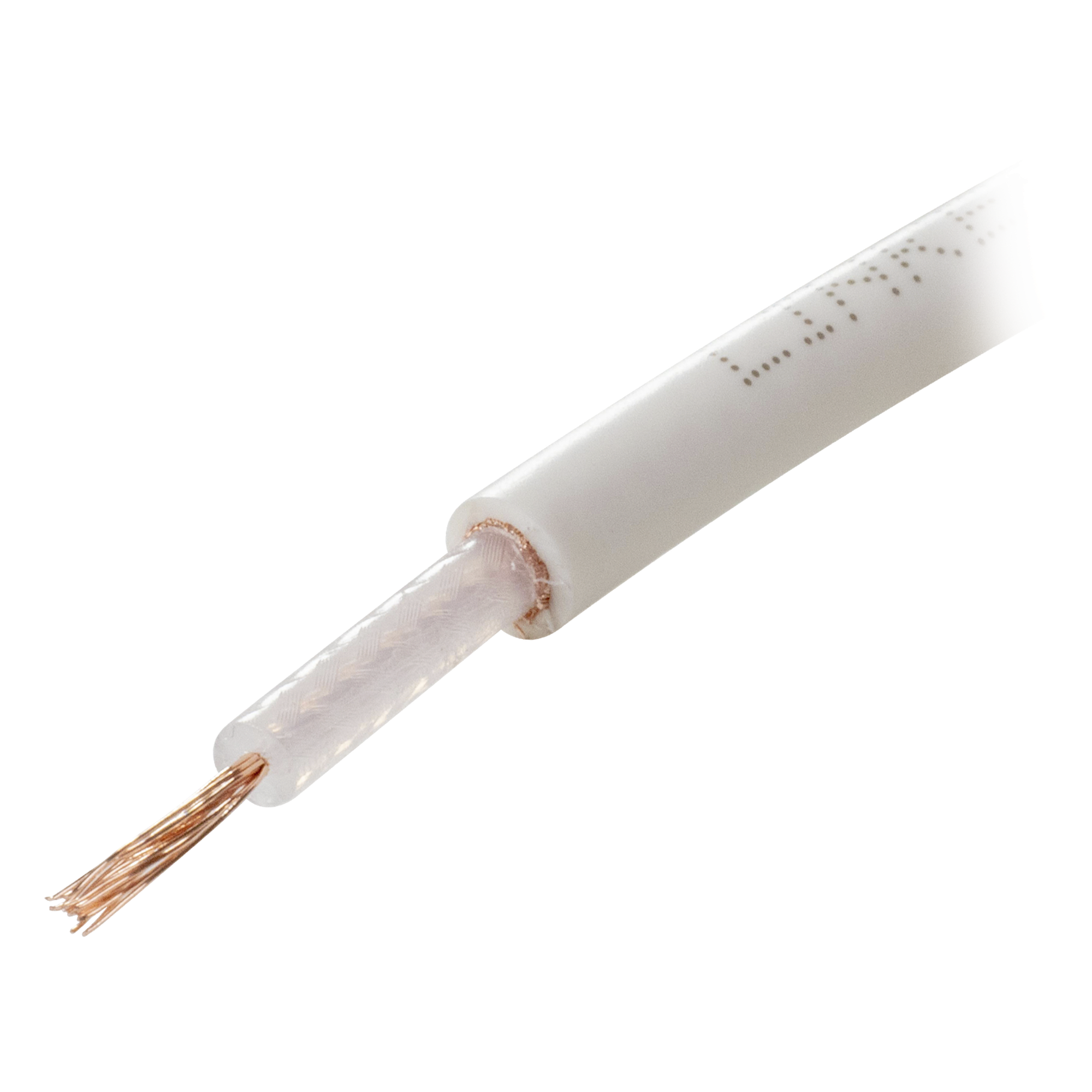 Cable Coaxial RG58AU / 100 m (328.08 pies) / Forro Blanco UV / Impedancia 50Ω / Triple Blindaje de Cobre