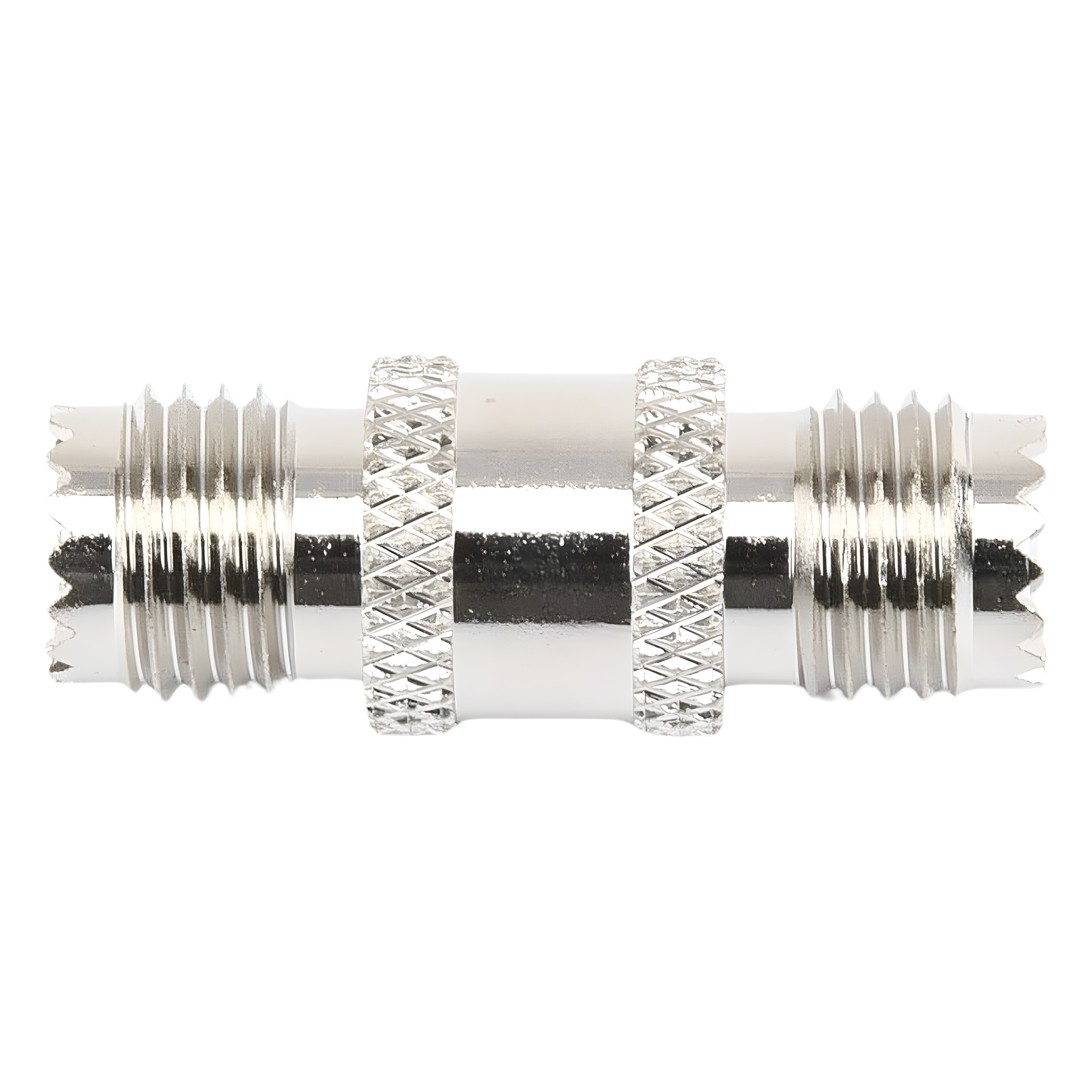 Adaptador Barril RF / Mini-UHF Hembra a Mini-UHF Hembra / Montaje en Línea / Cuerpo Bronce Niquelado / Contacto Oro / Aislante Teflón