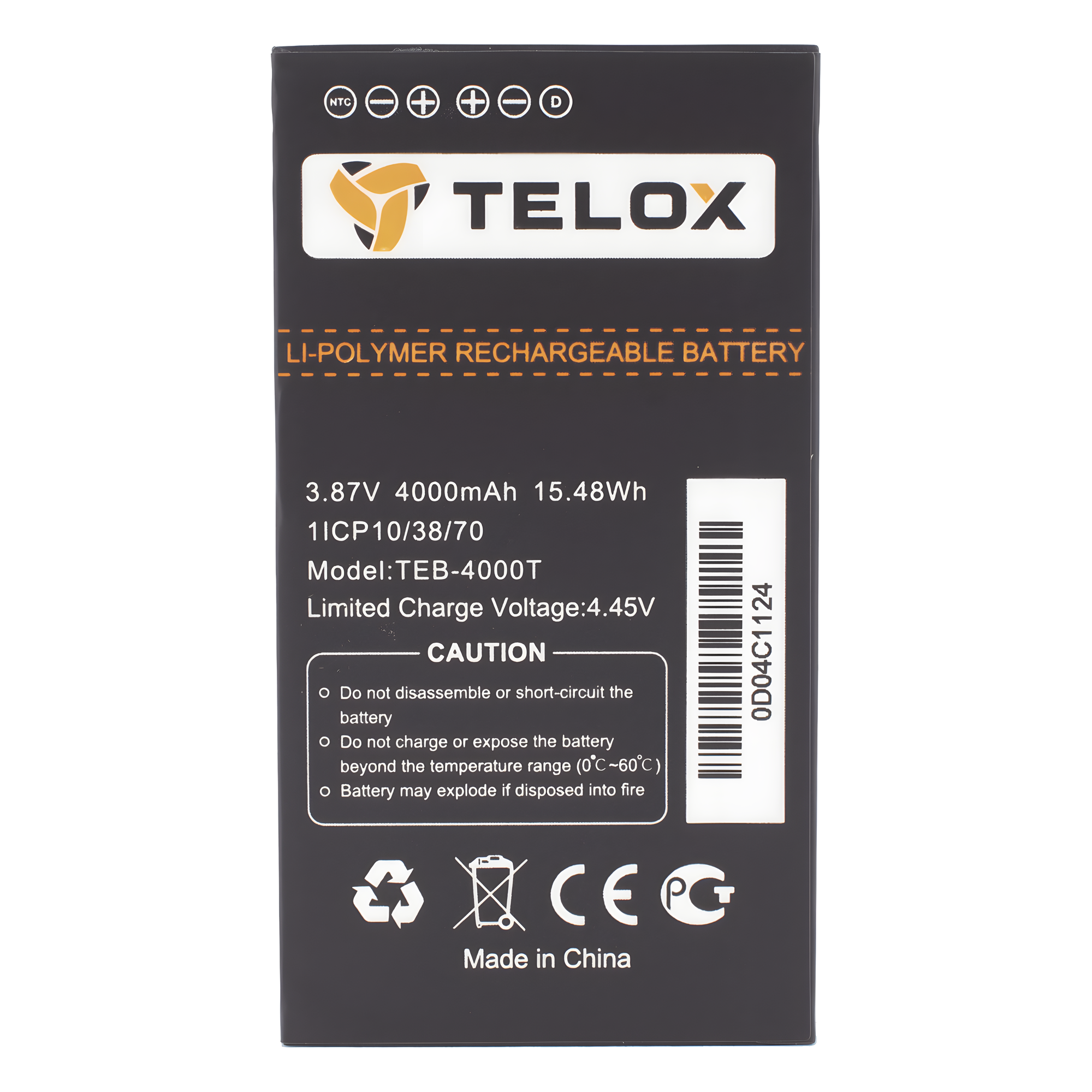 Batería Li-Ion / 4000 mAh / 3.8 VCC / 13.68 Wh / Carga 4.35 VCC