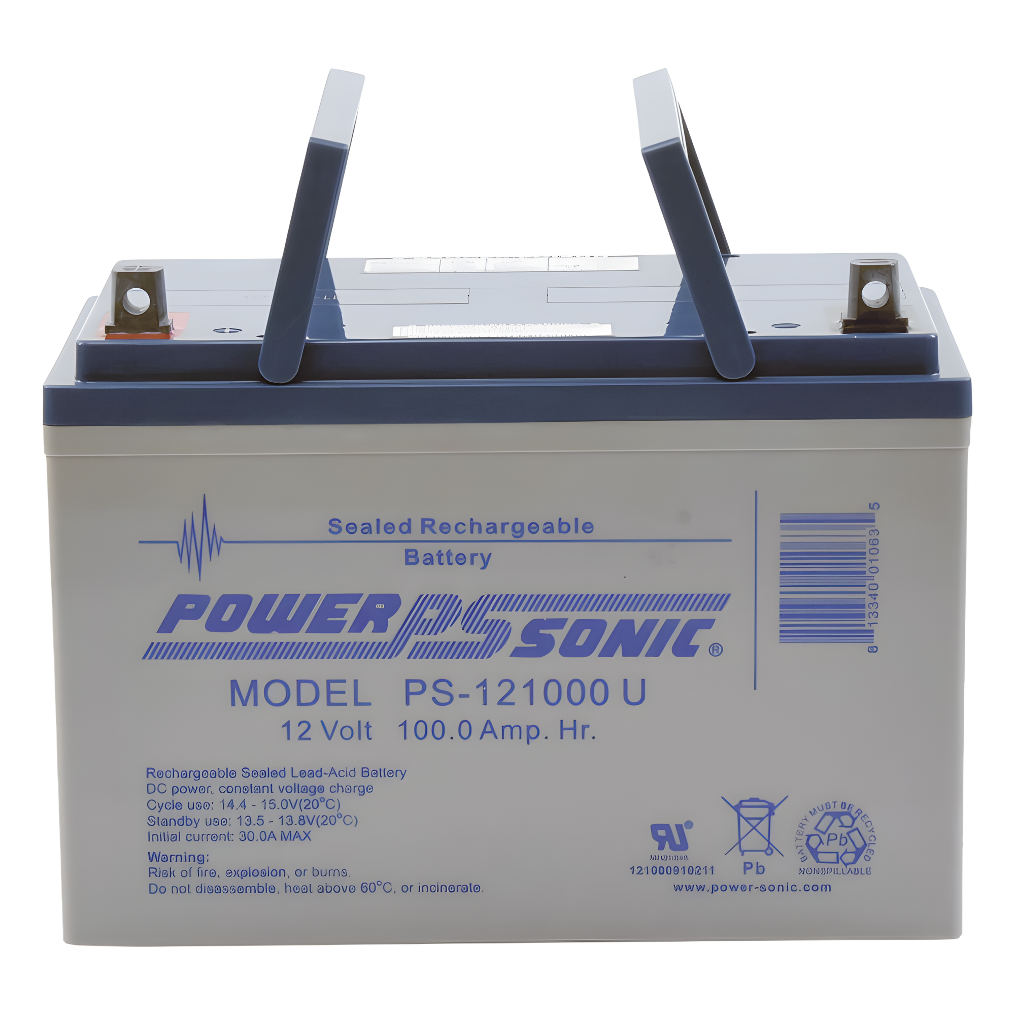 Batería de Respaldo AGM/VRLA / 12V 100Ah / Terminales U / Vida Útil 10-12 Años / Caja ABS Resistente — POWER SONIC · SKU PS-121000-U