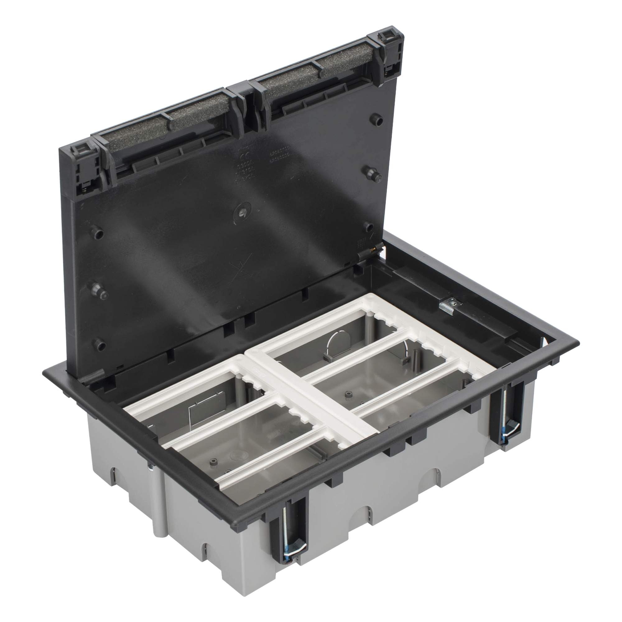 Caja de Piso Falso / 6 Módulos Dobles / Profundidad Ajustable 90-120 mm (3.54-4.72 in) / Tapa Embellecedora / IK08 / +125 °C — SIMON · SKU SM-CPF-6