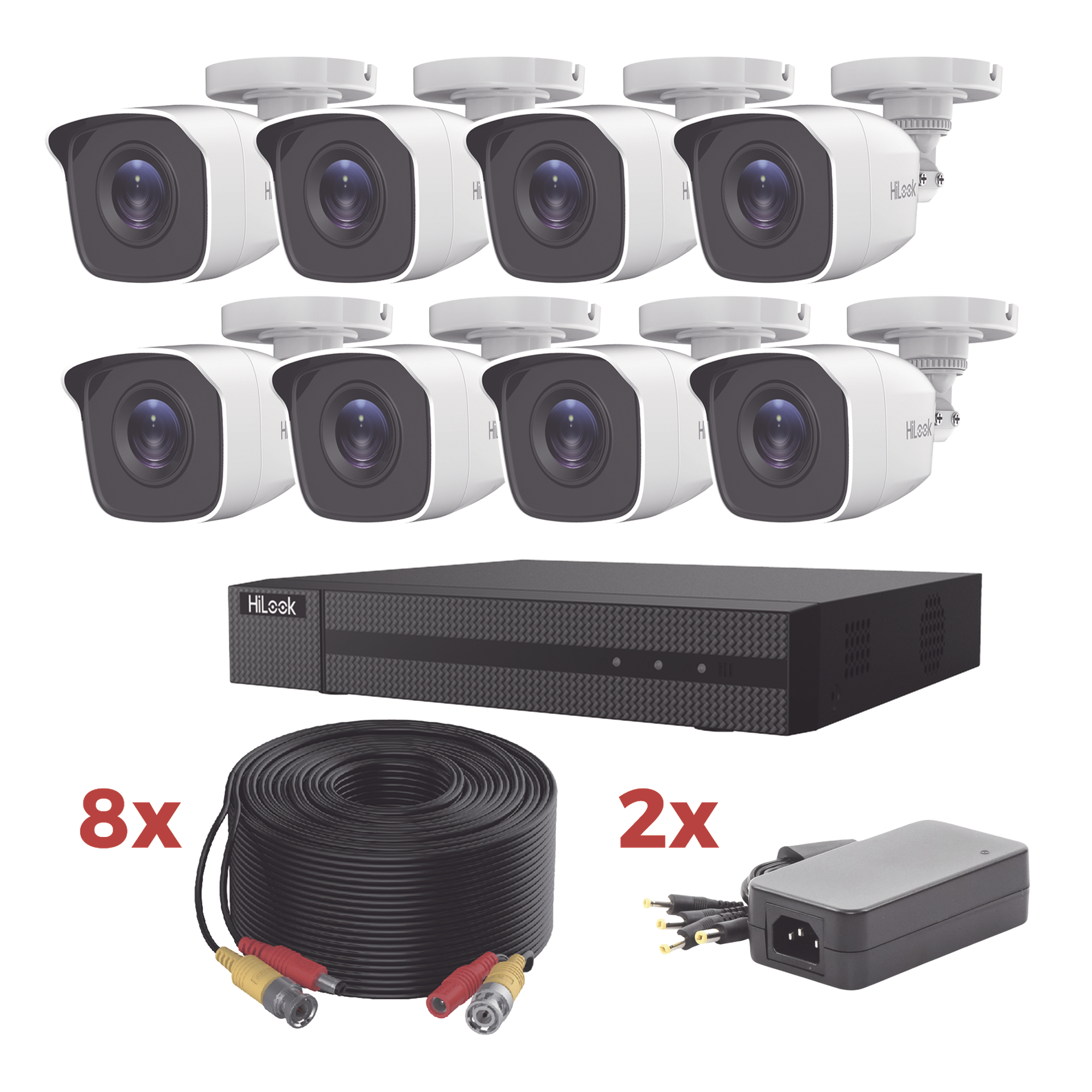 Kit de Videovigilancia TurboHD / DVR 8 Canales 1080p Lite / 8 Cámaras Bala 2 Megapixel / IR 20 m (65.6 ft) / Audio por Coaxitron / Cables Coaxiales 20 m (65.6 ft) — HiLook by HIKVISION · SKU HL1080P8B