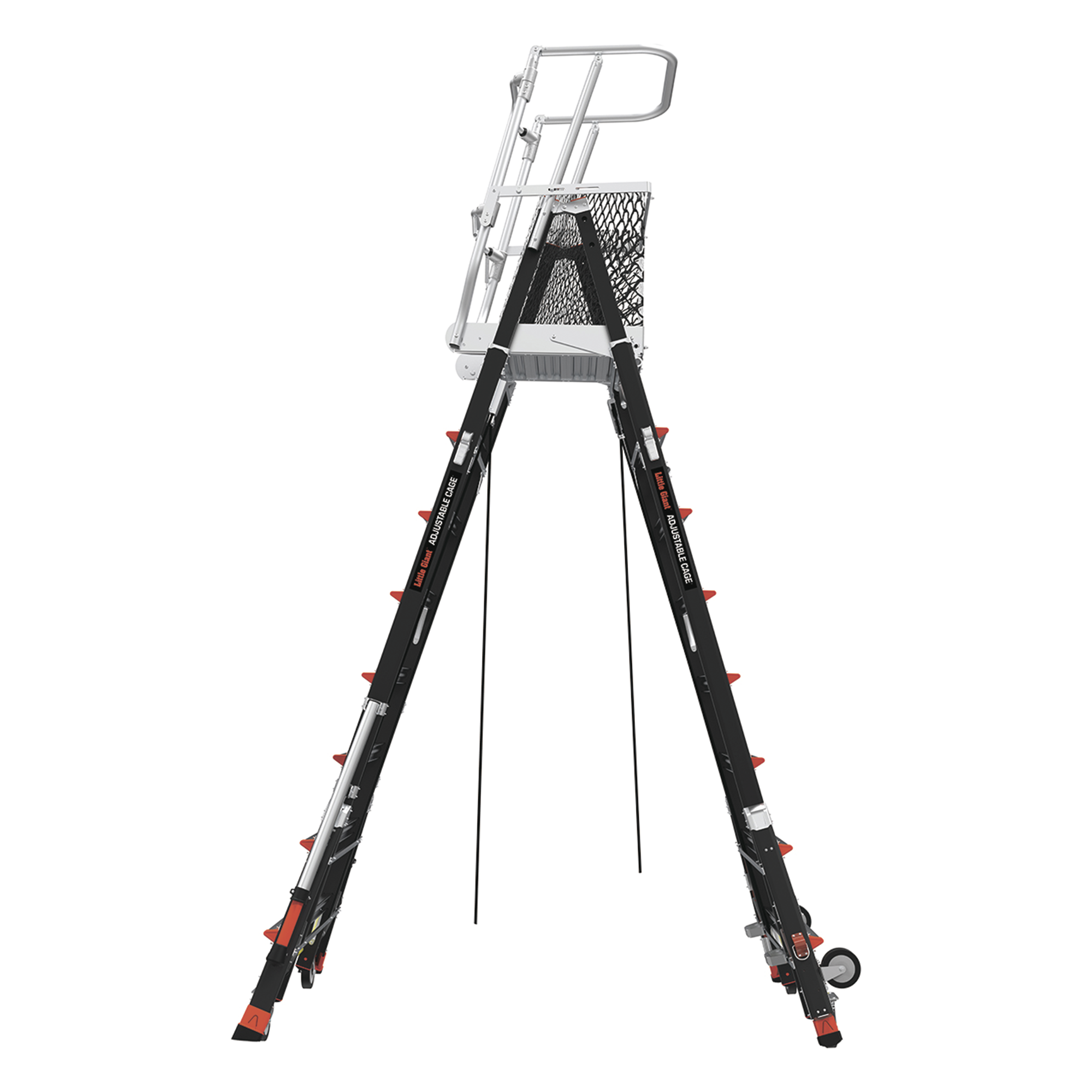 Escalera de Fibra de Vidrio  con Jaula de 8'-14' (2.44 - 4.27 m). Con Ajuste en Ruedas (RATCHET™ Leveler) (SKU:18515-817).