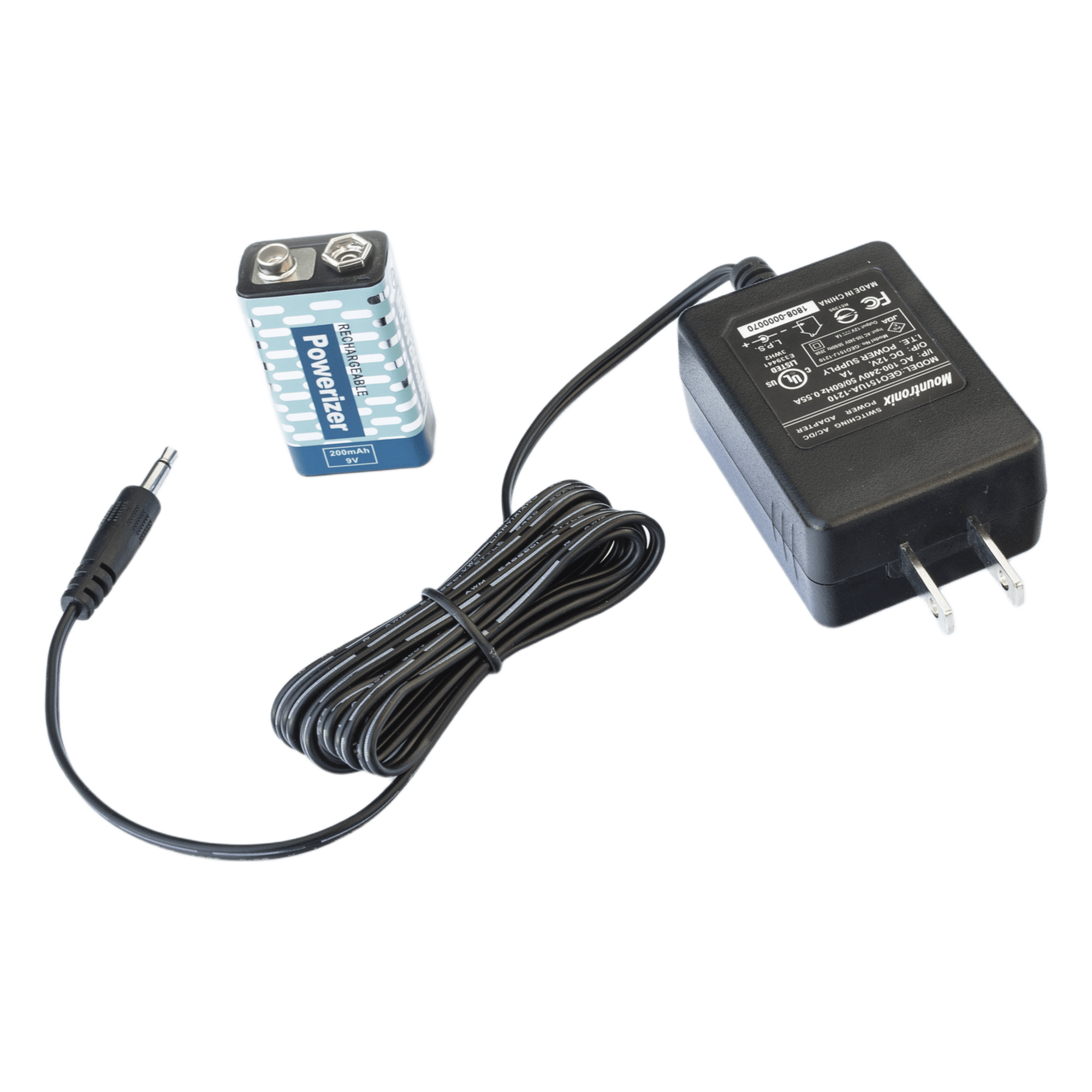 Cargador y Batería Recargable / 9 Vcc / Salida Dual 2x 9V 16 mA / Alimentación 120 Vca / Detector Portátil — RANGER SECURITY DETECTORS · SKU 9VBCV2