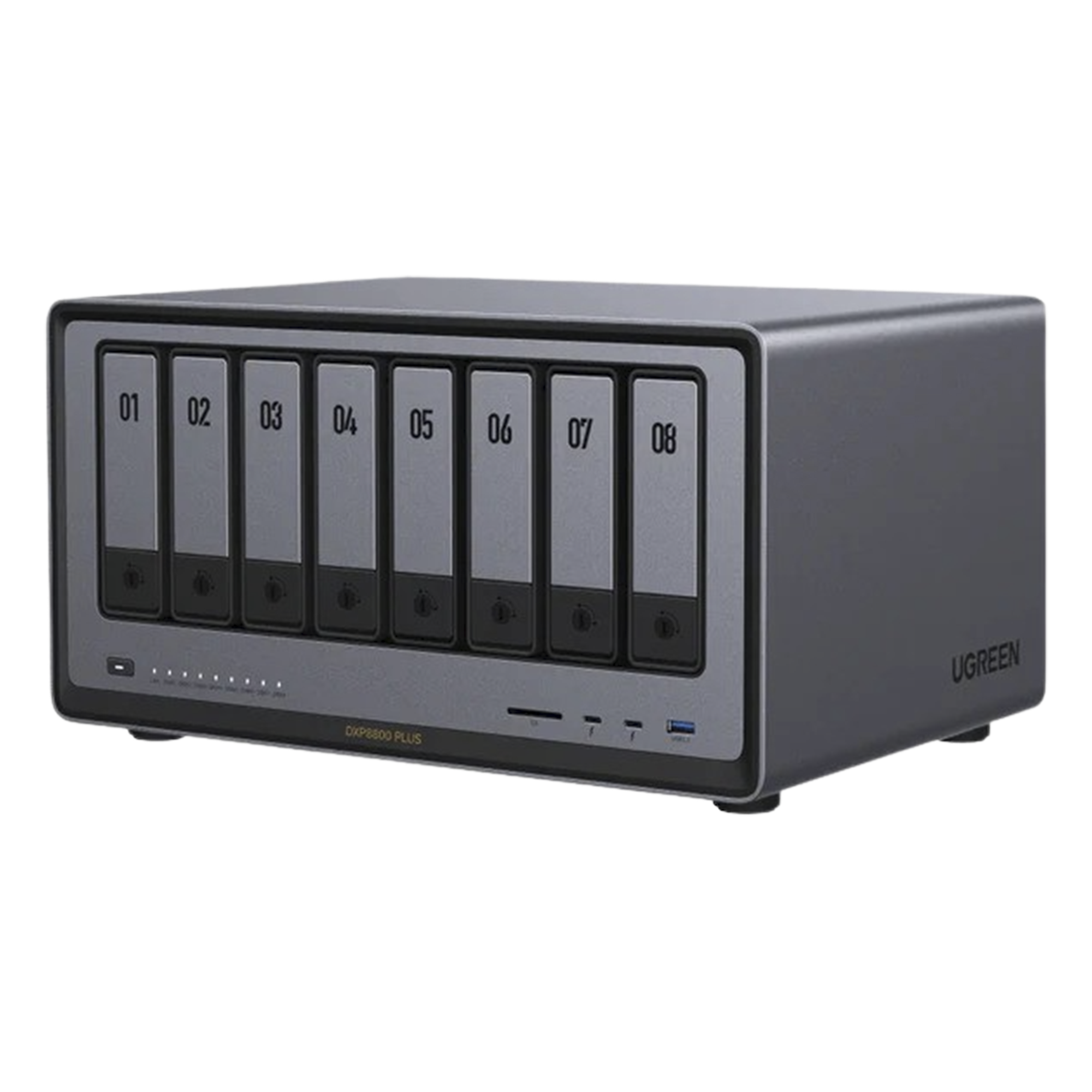 NAS Profesional / 8 Bahías SATA + 2 M.2 NVMe / Intel Core i5-1235U 10 Núcleos / 2 Puertos 10GbE / Thunderbolt 4 40 Gbps / HDMI 8K / DDR5 64 GB / PCIe 4.0 x4 — UGREEN · SKU 35126B
