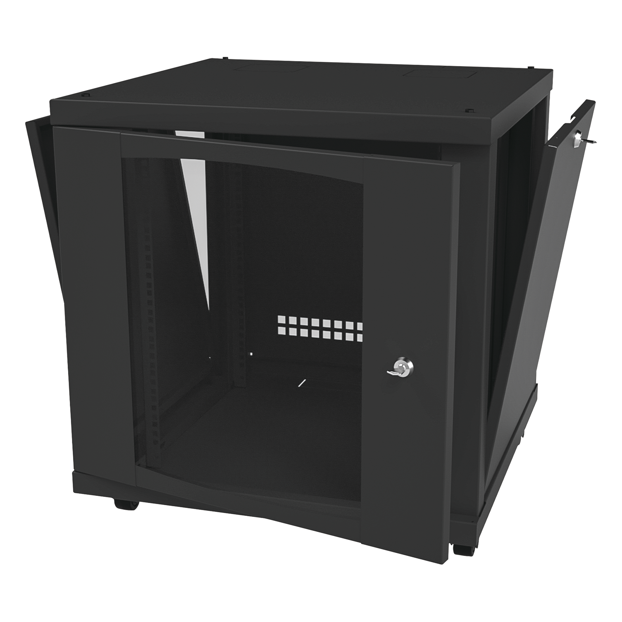 Gabinete de Piso / 12UR / 638 mm Profundidad / 276 kg Carga / Acero ANSI/TIA RS-310-D / Puerta Cristal Templado