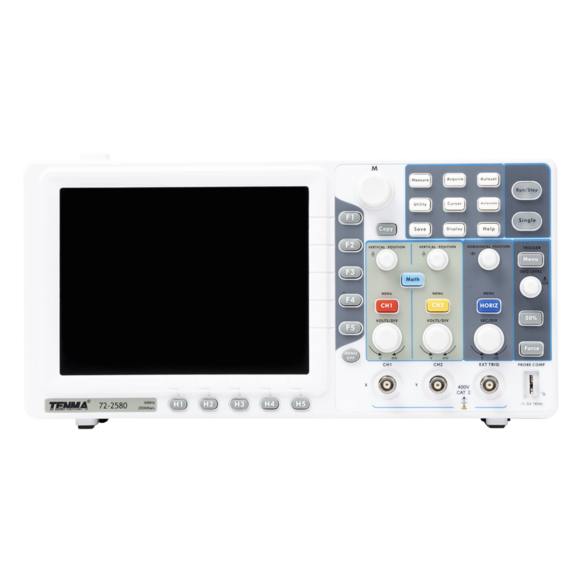 Osciloscopio Análogo de Mesa / 2 Canales + 1 Externo / 30 MHz / 250 MS/s / Pantalla LCD 8' / USB 2.0 y LAN