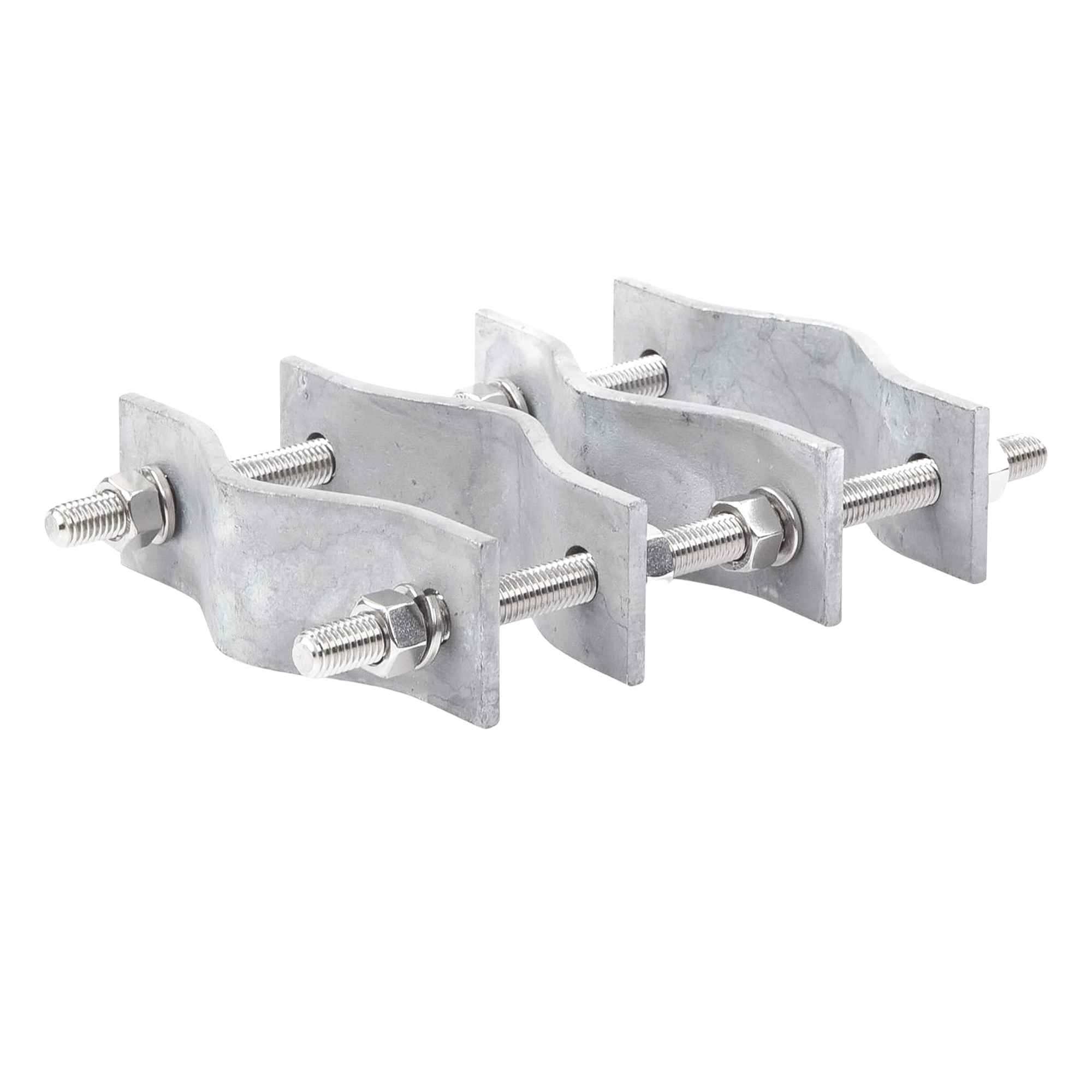 Juego de Abrazaderas Dobles / Mástiles 3.8 a 8.9 cm (1.5 a 3.5 in) / Separación 12 cm (4.75 in) / Acero Galvanizado / Torres Cuadradas o Redondas