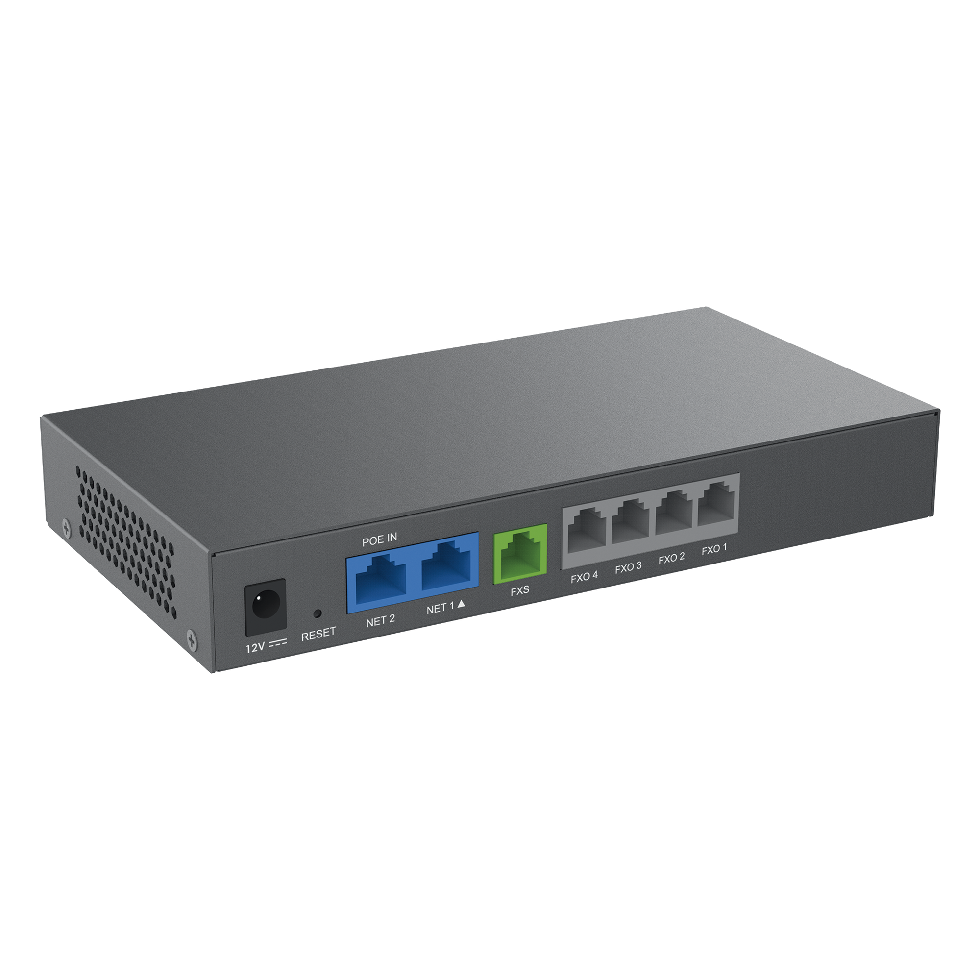 Gateway VoIP / 4 Puertos FXO / 1 Puerto FXS / 3 Perfiles SIP / PoE / NAT / Fax T.38 / Conferencia 3 Vías / Cifrado AES / Failover SIP
