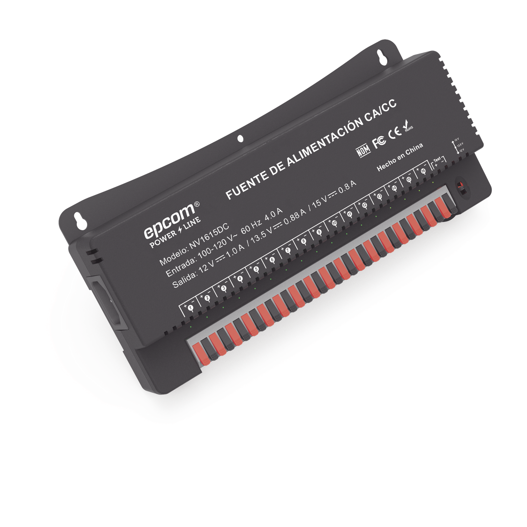 Fuente de Poder para 16 Cámaras / Salida Ajustable 12/13.5/15 Vcc / 16 A / 200 W / Montaje en Pared / Operación -20°C a 70°C