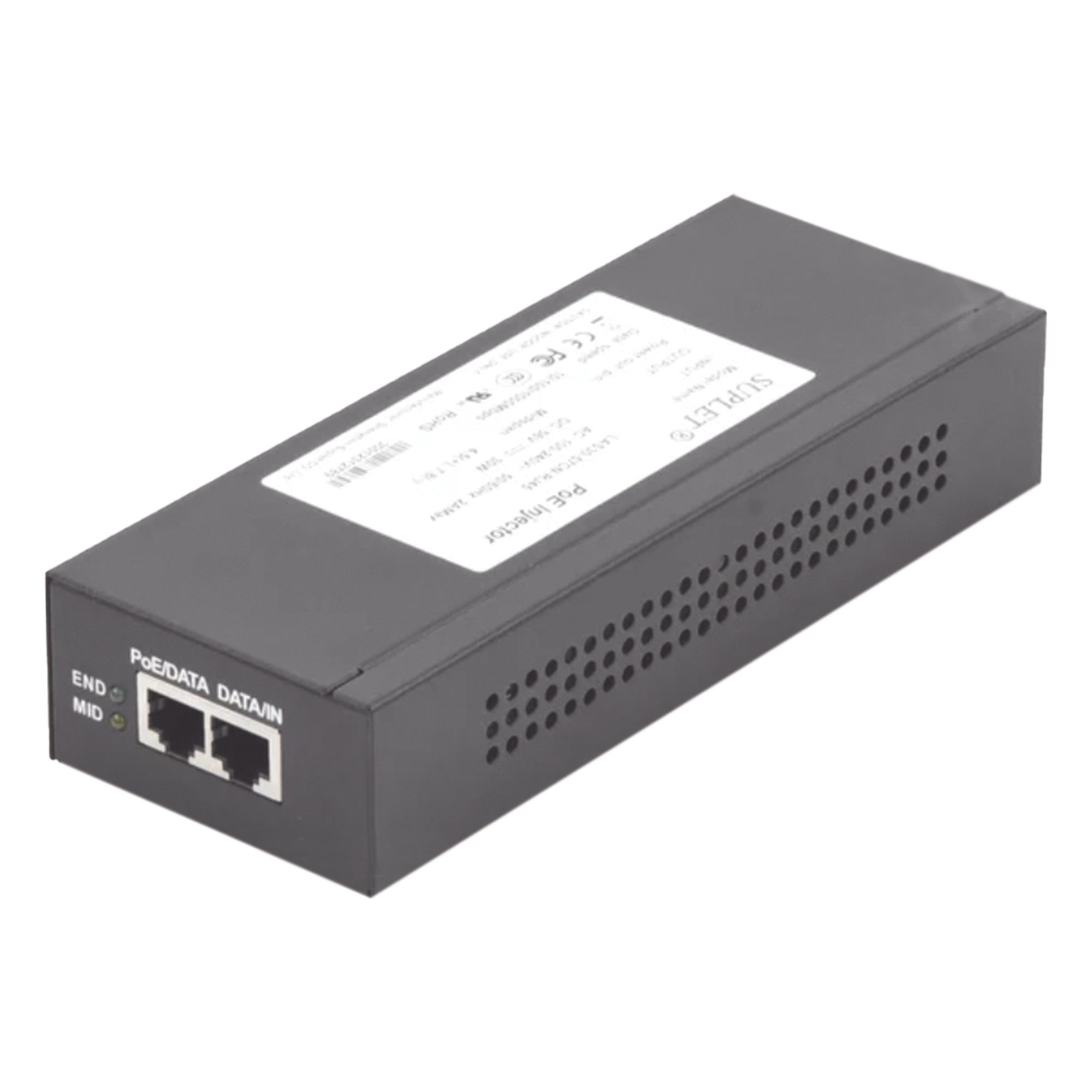 Inyector Hi-PoE / 56 Vcc / 60 W / 802.3af/at / Endspan y Midspan / 2.78 x 1.45 x 7.2 pulgadas — HIKVISION · SKU LAS60-57CN-RJ45